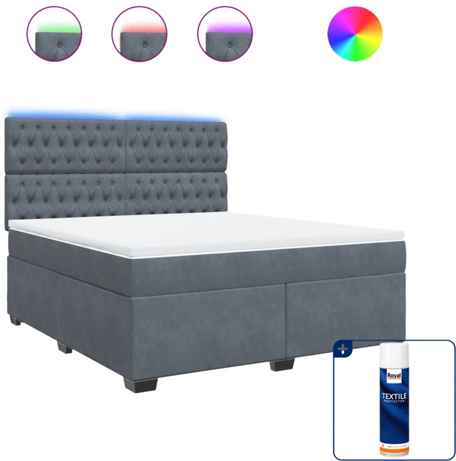 vidaXL Kingsize boxspring met matras - 180 x 200 cm - donkergrijs - Inclusief textielbeschermer 500 ml