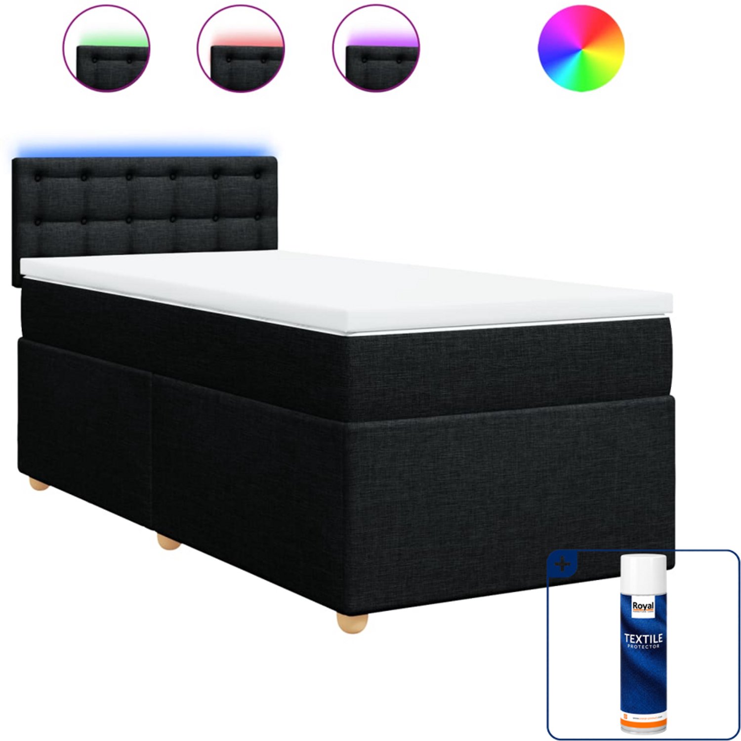 vidaXL boxspring met matras - 80 x 200 cm - stof - zwart - Inclusief textielbeschermer 500 ml