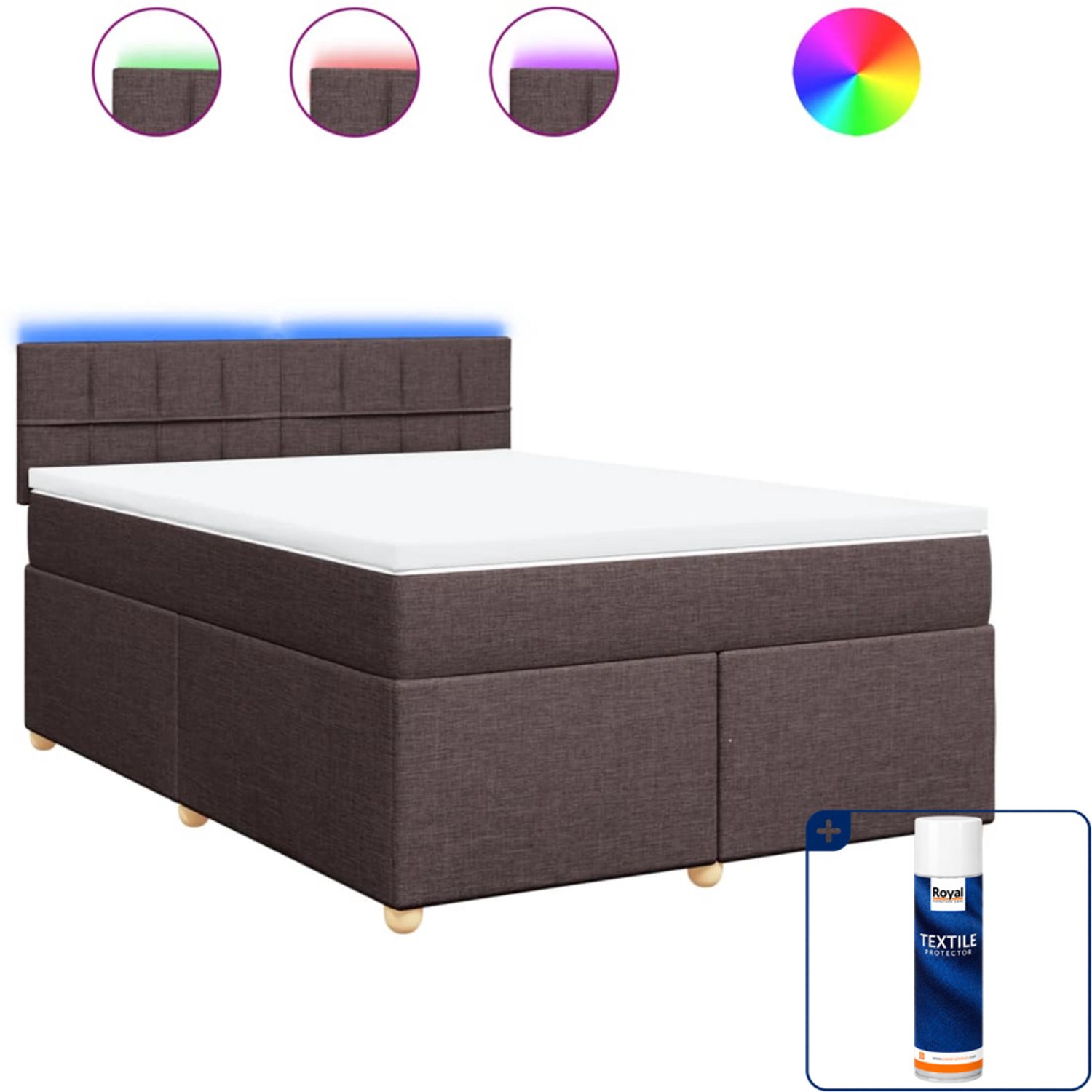 vidaXL boxspring - Small double - 140 x 200 cm - donkerbruin - Inclusief textielbeschermer 500 ml