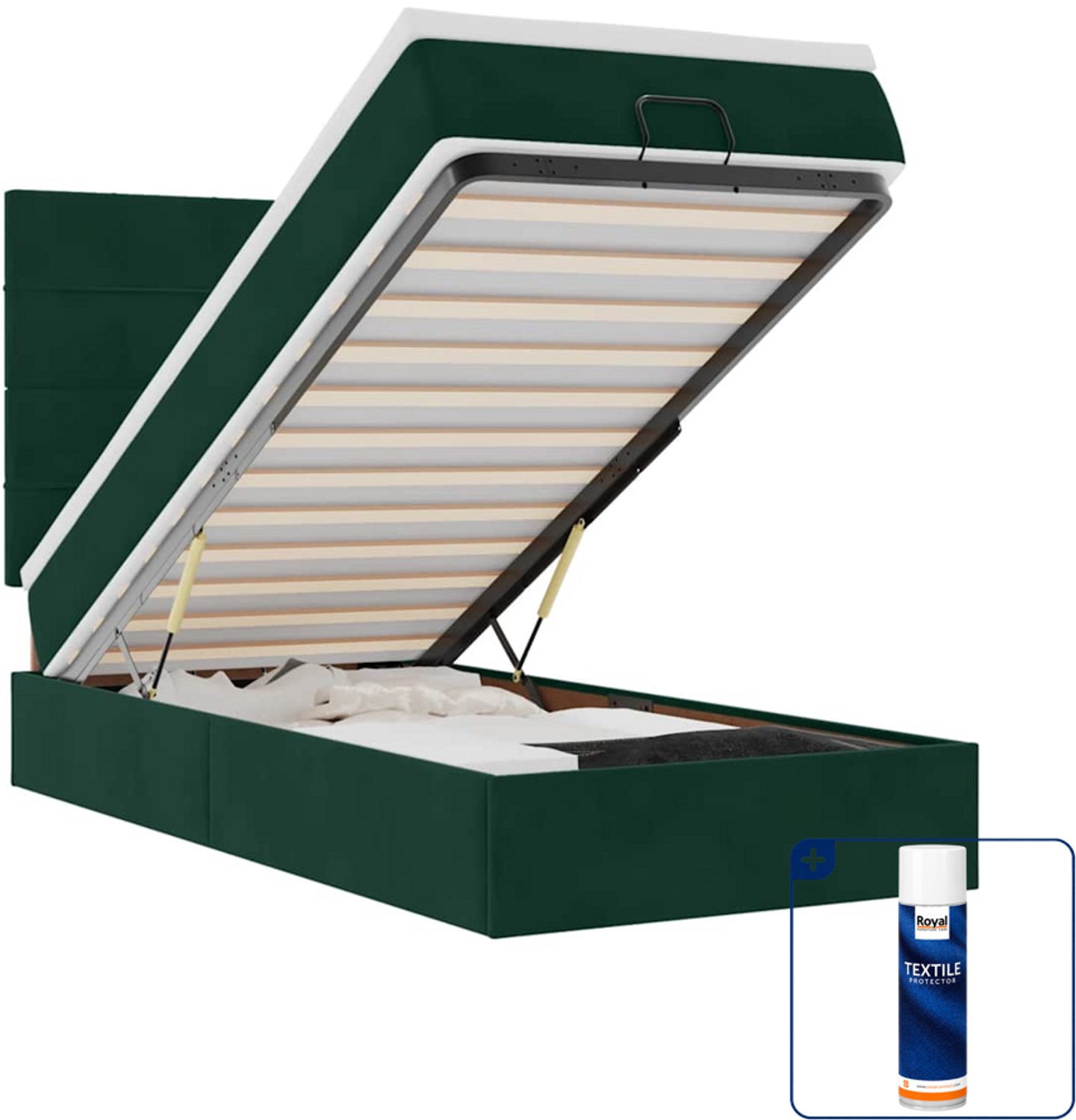 vidaXL ottoman bed - 100 x 200 cm - fluweel - donkergroen - Inclusief textielbeschermer 500 ml
