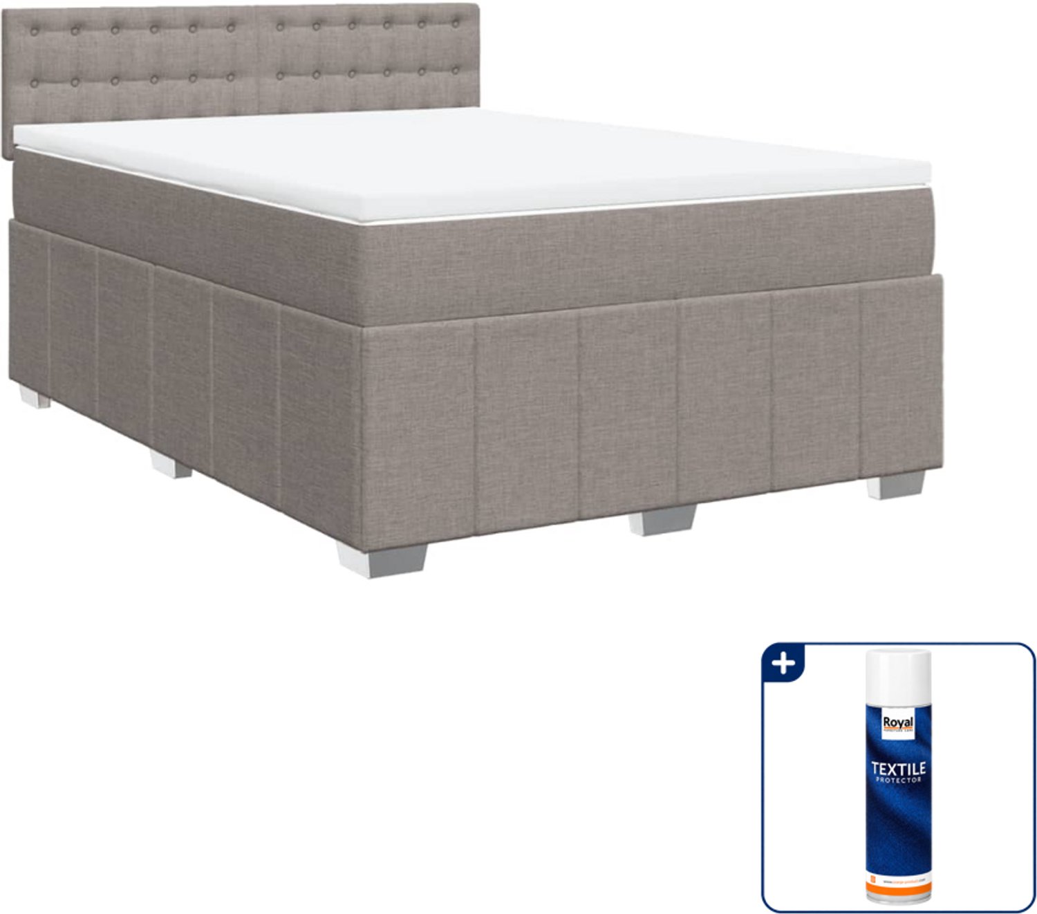 vidaXL boxspring met matras 140 x 190 cm - taupe - Inclusief textielbeschermer 500 ml