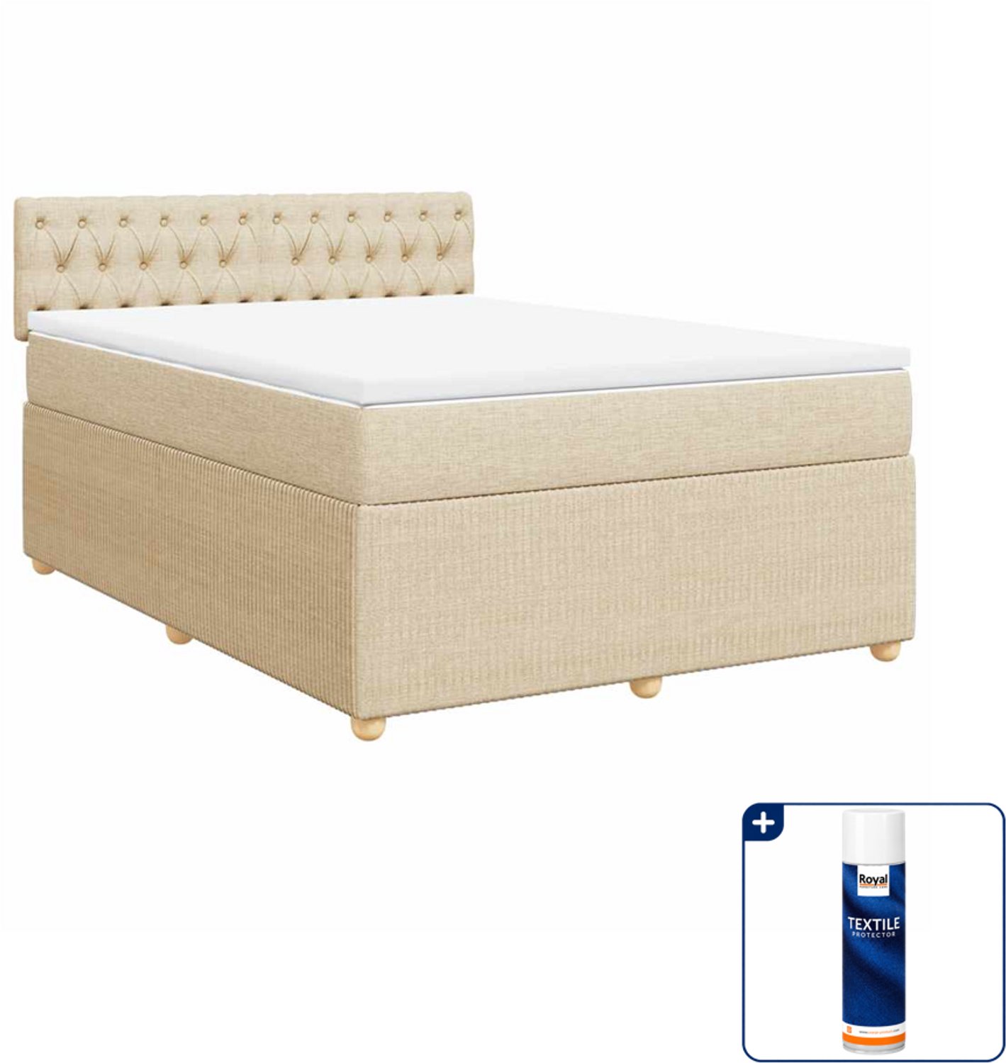 vidaXL Boxspring Small double - 140 x 200 cm - stof - crème - Inclusief textielbeschermer 500 ml