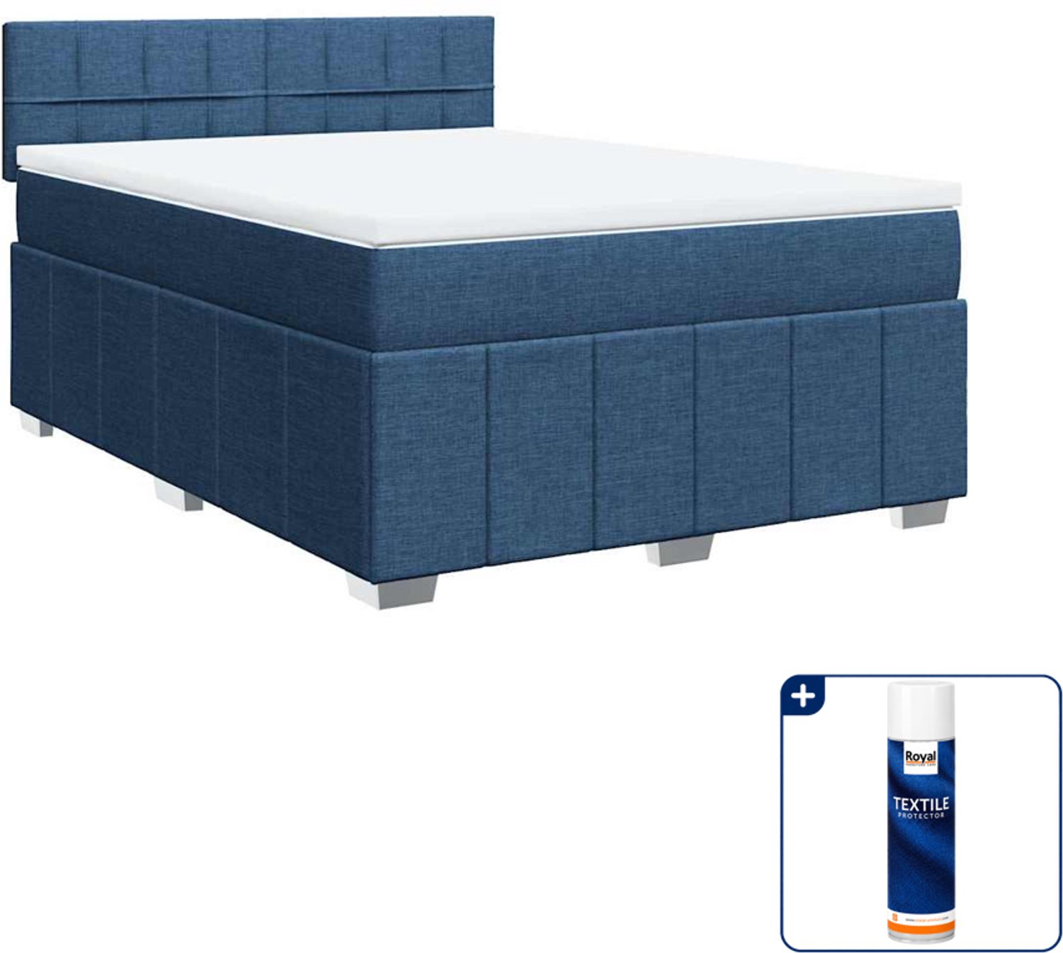 vidaXL boxspring met matras - Small double - 140 x 200 cm - blauw - Inclusief textielbeschermer 500 ml