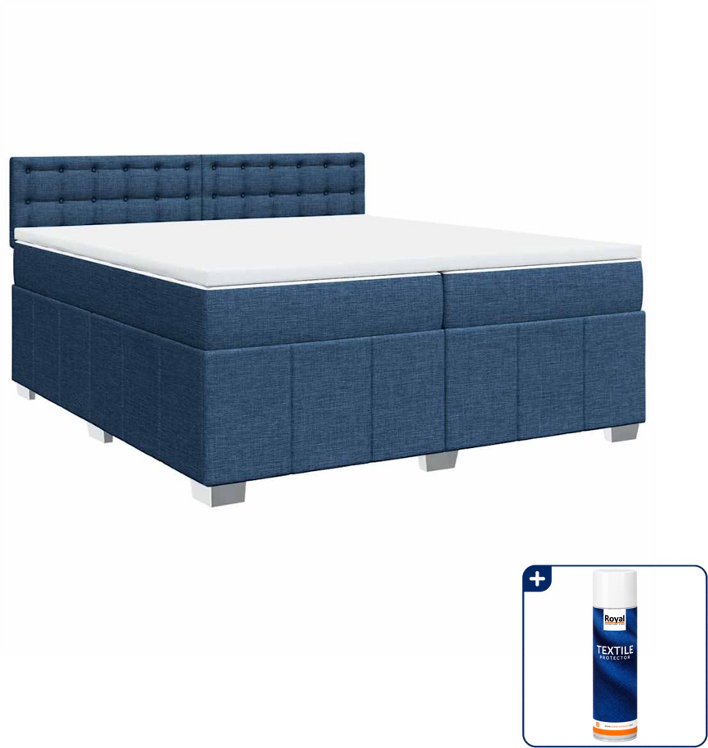vidaXL Boxspring met matras - Super kingsize - 200 x 200 cm - blauw - Inclusief textielbeschermer 500 ml