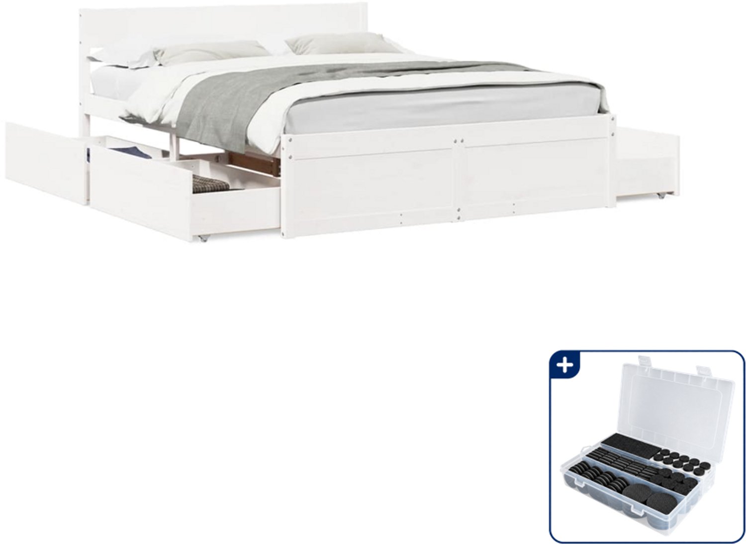 vidaXL bedframe met lades - Queensize - 160 x 200 cm - wit - Inclusief antikrasvilt 177-delig Blauw