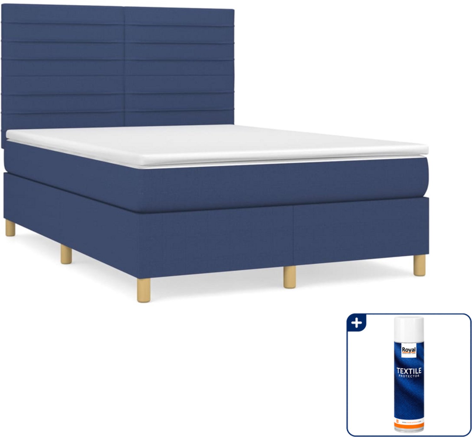 vidaXL boxspring met matras 140 x 190 cm - stof - blauw - Inclusief textielbeschermer 500 ml