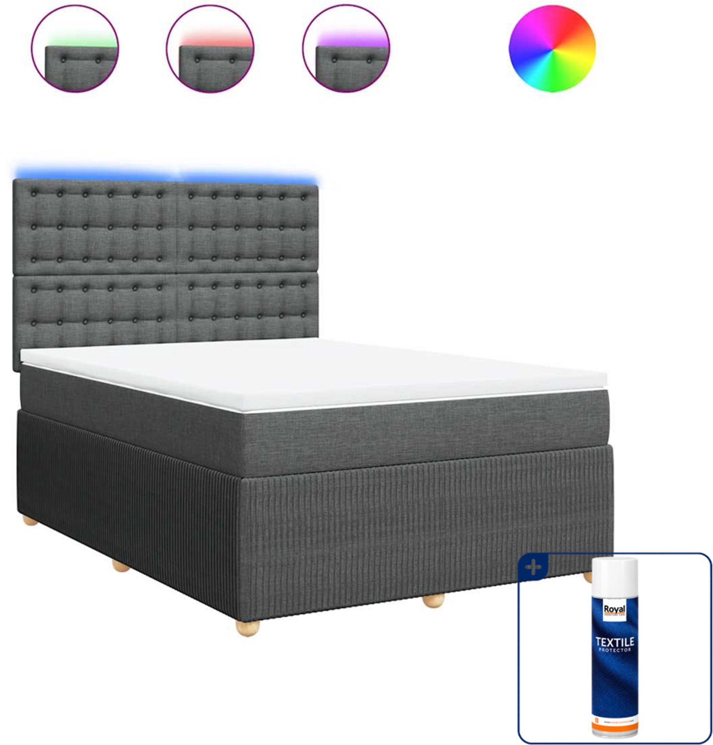 vidaXL queensize boxspring met matras - 160 x 200 cm - donkergrijs - Inclusief textielbeschermer 500 ml