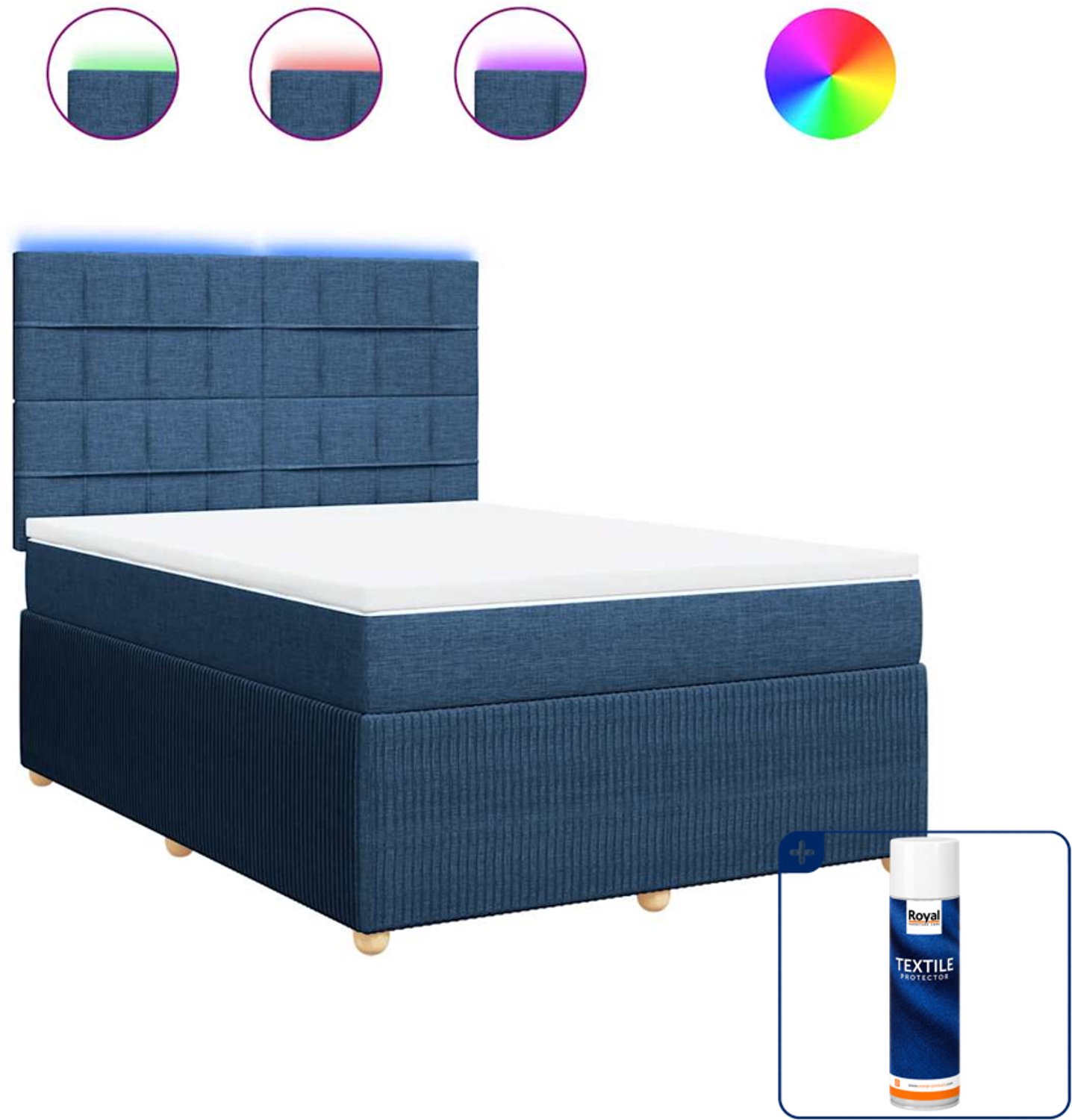 vidaXL Queensize boxspring met matras - 160 x 200 cm - blauw - Inclusief textielbeschermer 500 ml