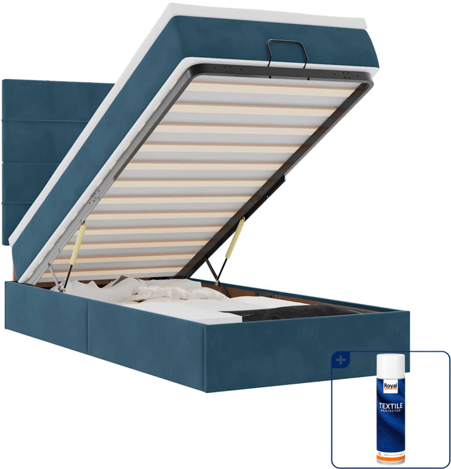 vidaXL ottoman bed met matras - 90 x 200 cm - fluweel - donkerblauw - Inclusief textielbeschermer 500 ml Zwart