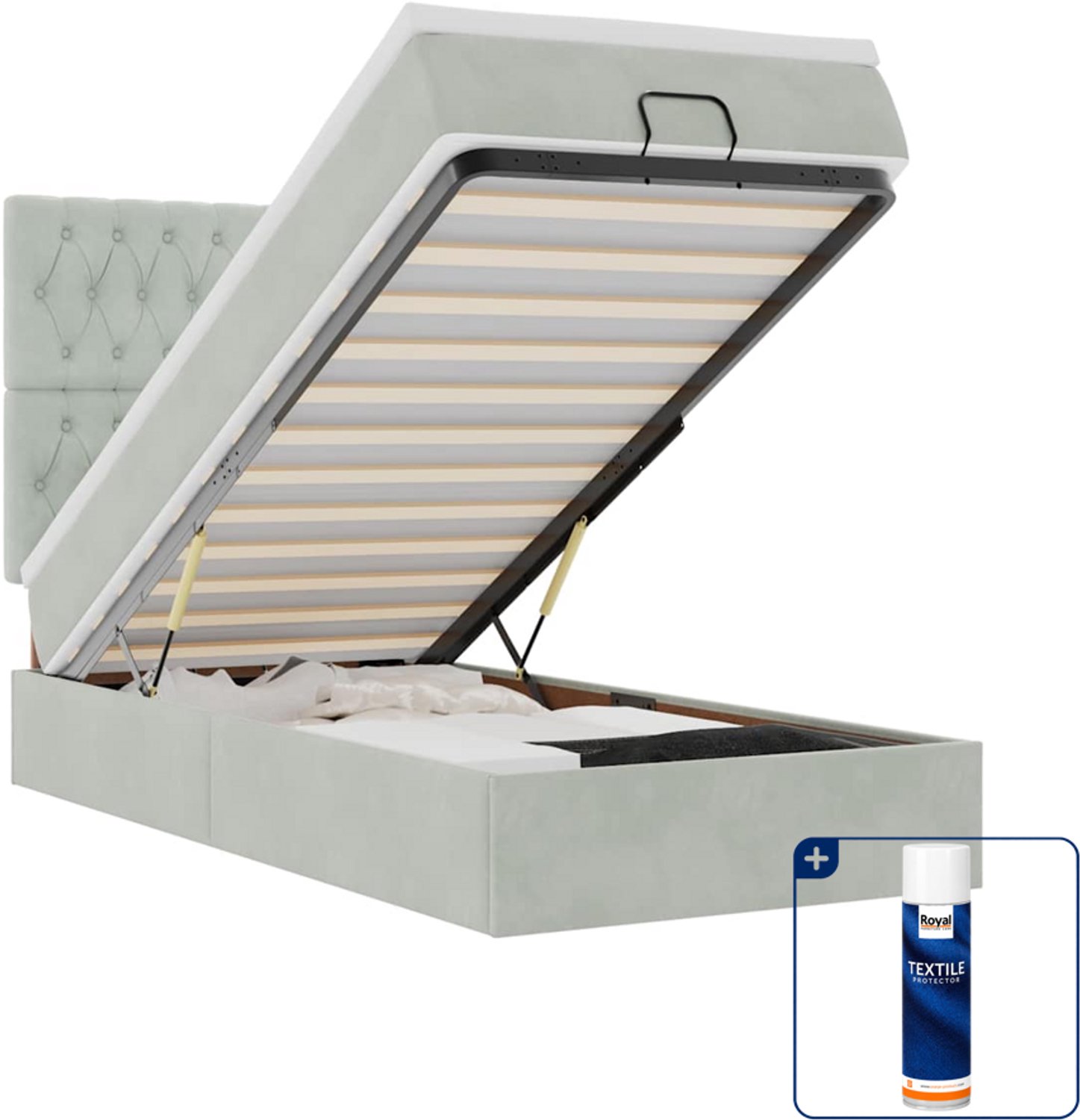 vidaXL ottoman bed met matras 90 x 200 cm - fluweel - lichtgrijs - Inclusief textielbeschermer 500 ml