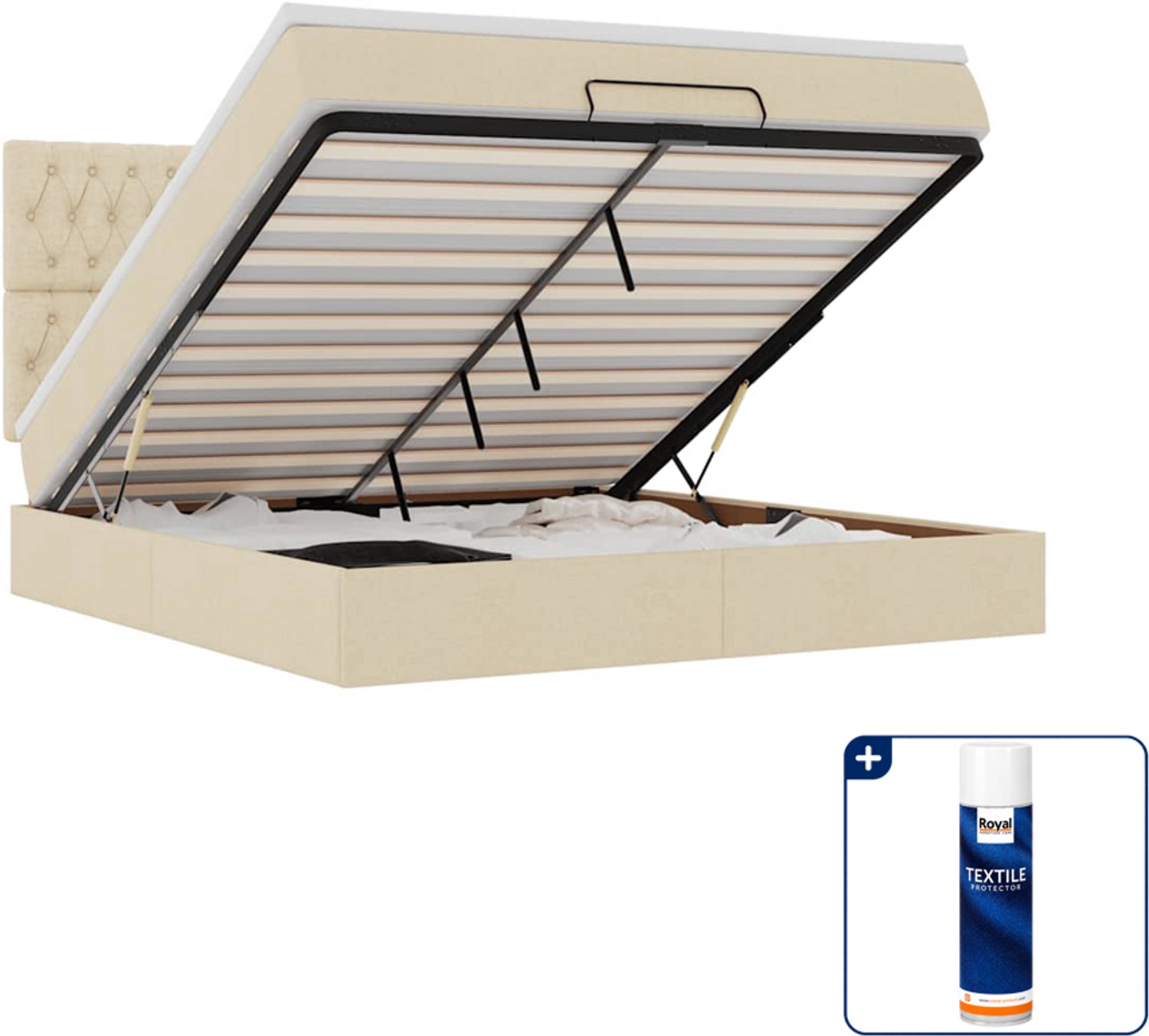 vidaXL Kingsize ottomaan bed met matras - 180 x 200 cm - crème - Inclusief textielbeschermer 500 ml Blauw
