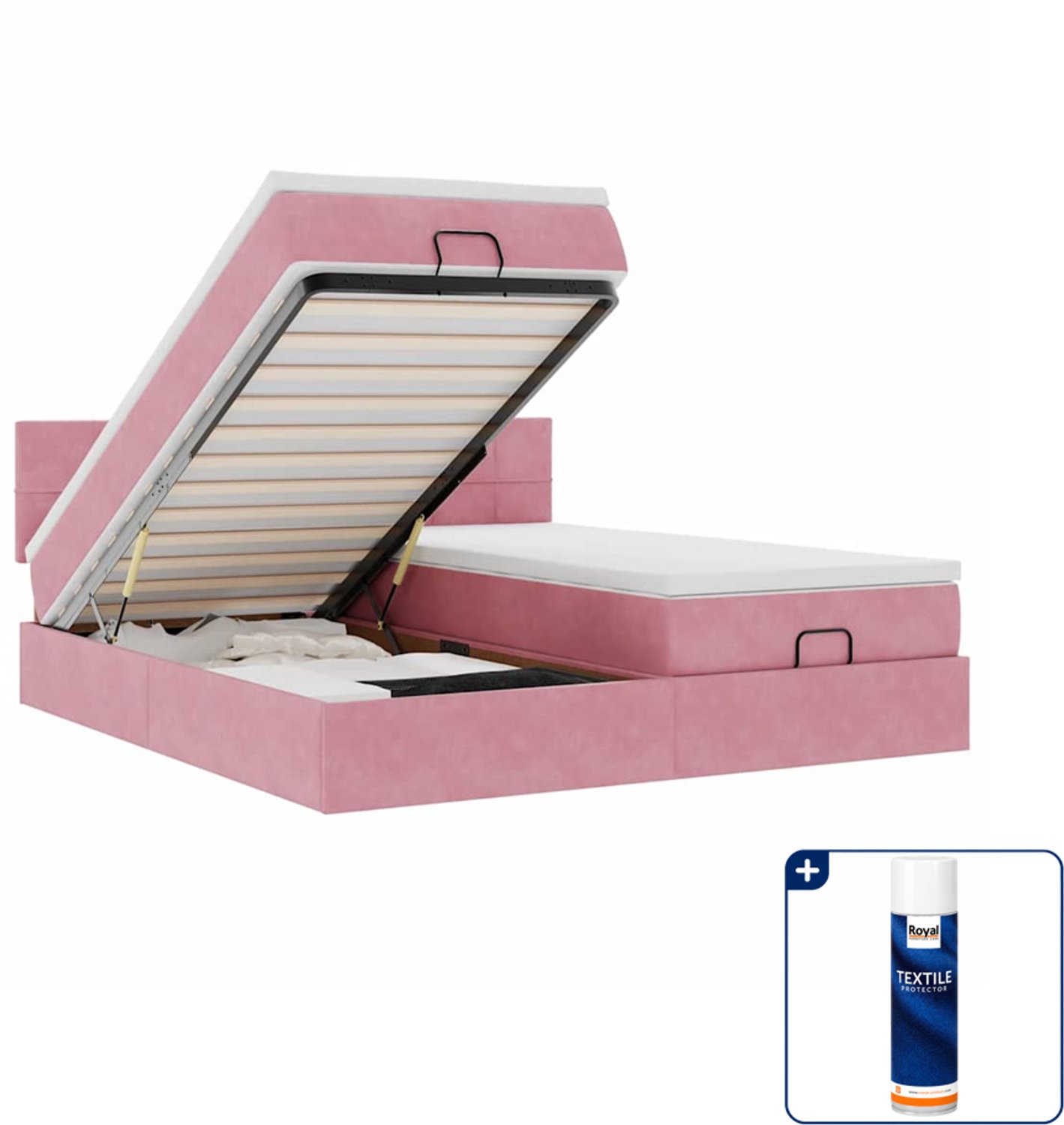 vidaXL queensize ottoman bed met matras en led - 160 x 200 cm - roze - Inclusief textielbeschermer 500 ml Crème