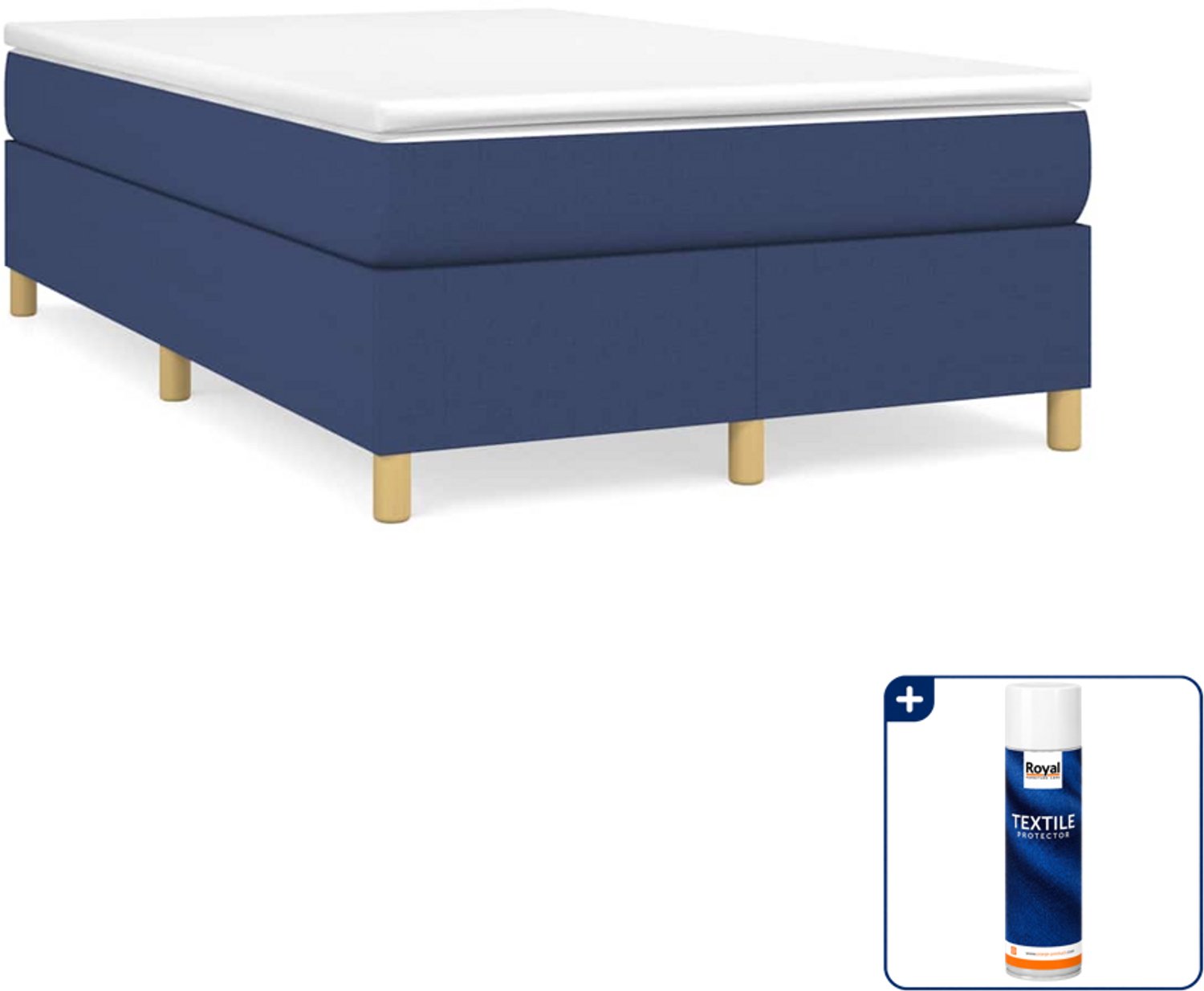 vidaXL boxspring met matras 120 x 200 cm - blauw - Inclusief textielbeschermer 500 ml