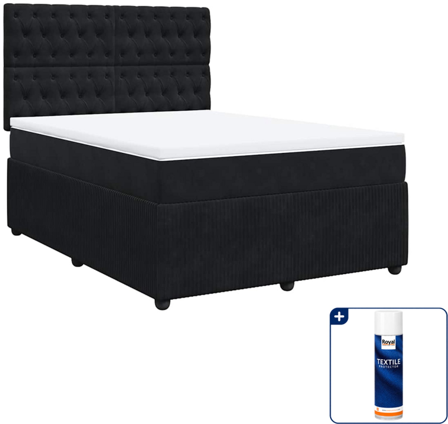 vidaXL boxspring met matras - Queensize - 160 x 200 cm - zwart - Inclusief textielbeschermer 500 ml