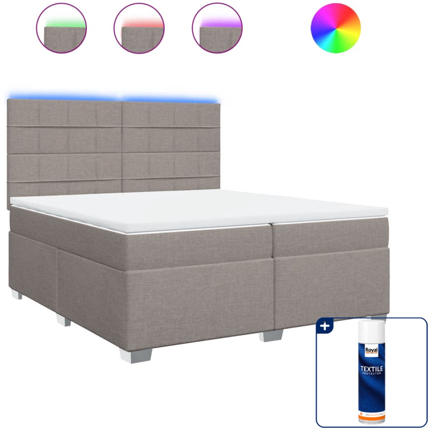 vidaXL Boxspring - Super kingsize - 200 x 200 cm - taupe - Inclusief textielbeschermer 500 ml