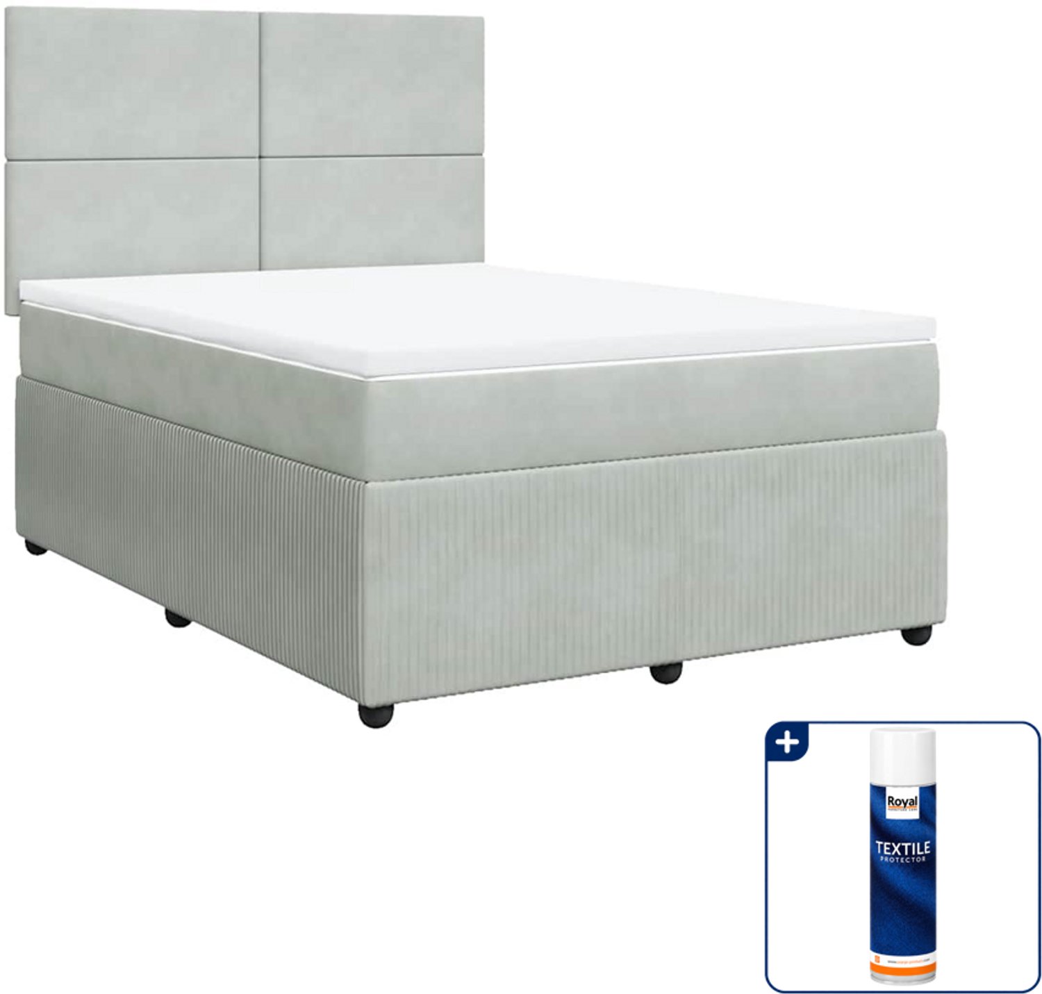 vidaXL Boxspring Small double - 140 x 200 cm - fluweel - lichtgrijs - Inclusief textielbeschermer 500 ml