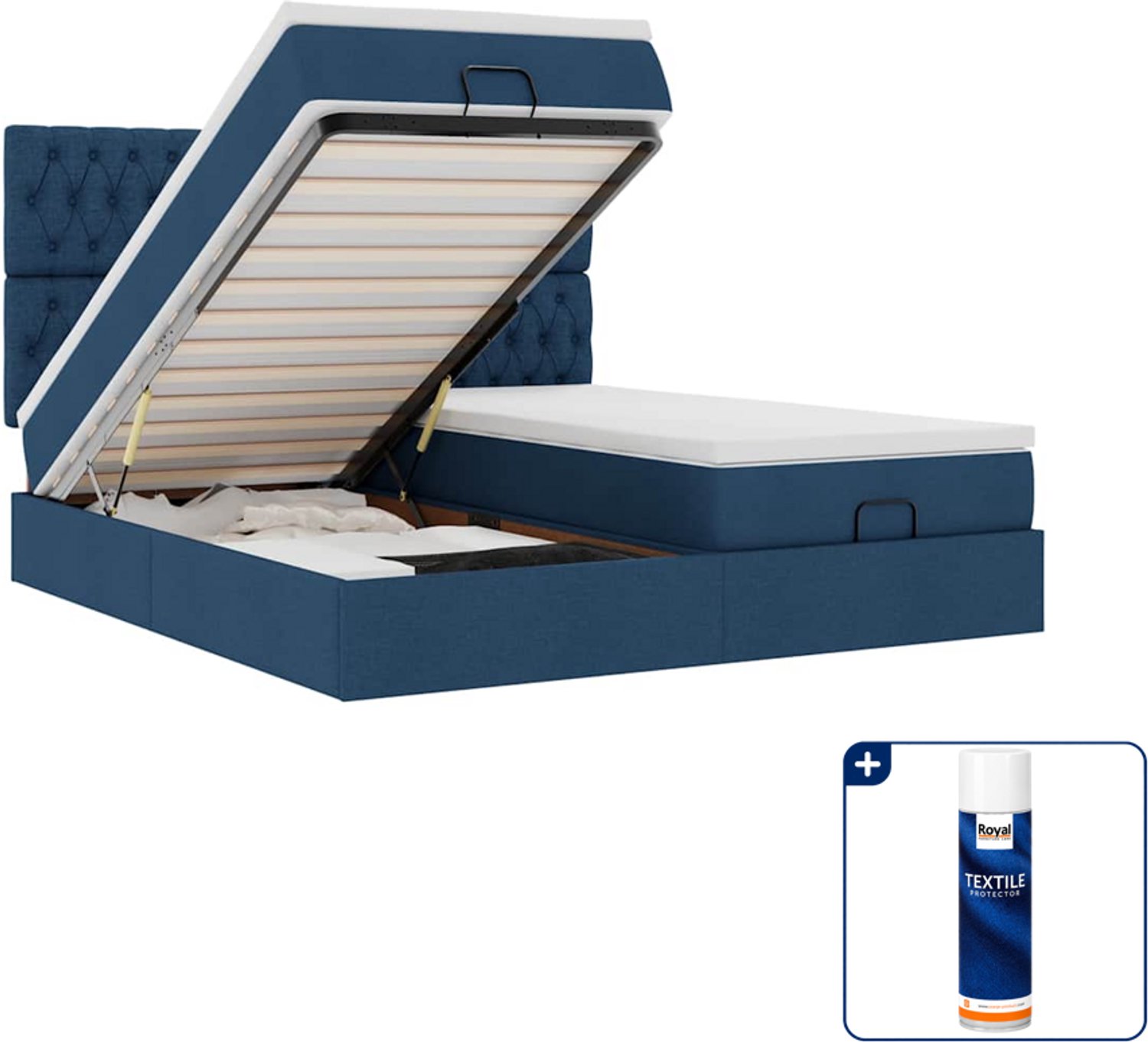 vidaXL ottoman bed - super kingsize - 200 x 200 cm - blauw - Inclusief textielbeschermer 500 ml Bruin