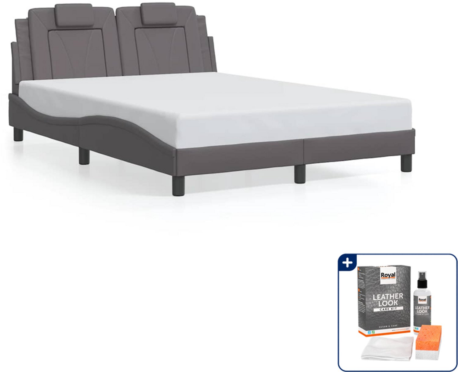vidaXL Viana bedframe - 120 x 200 cm - grijs - Inclusief onderhoudsset voor kunstleer 150 ml Zwart