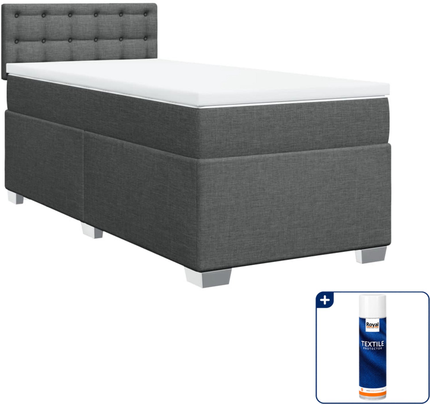 vidaXL boxspring met matras - 100 x 200 cm - donkergrijs - Inclusief textielbeschermer 500 ml