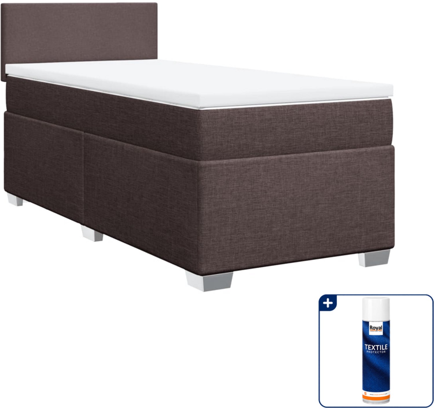 vidaXL boxspring met matras - 90 x 190 cm - donkerbruin - Inclusief textielbeschermer 500 ml