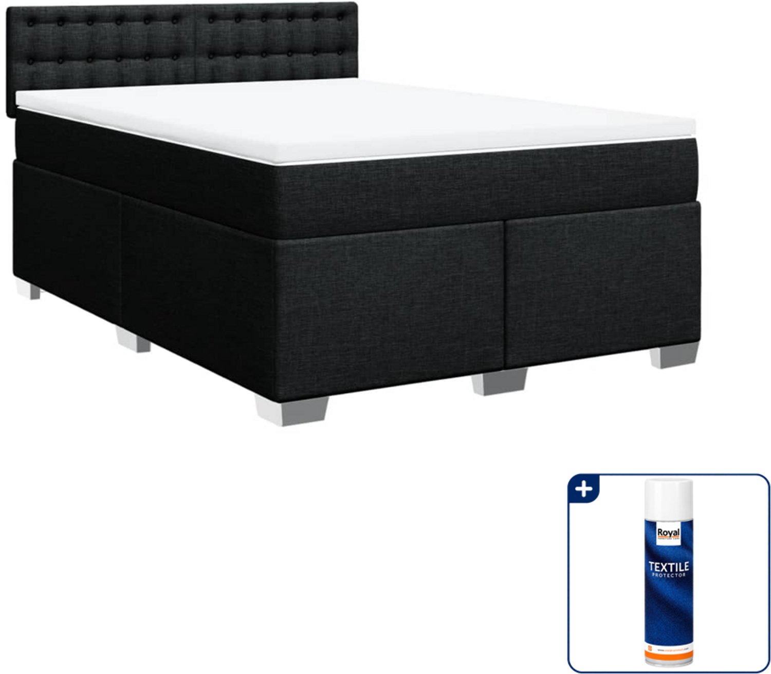 vidaXL Boxspring met matras - 140 x 190 cm - zwart - Inclusief textielbeschermer 500 ml