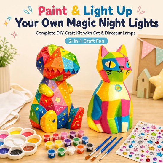 Lampen kat & dinosaurus, 2 stuks — afbeelding 2