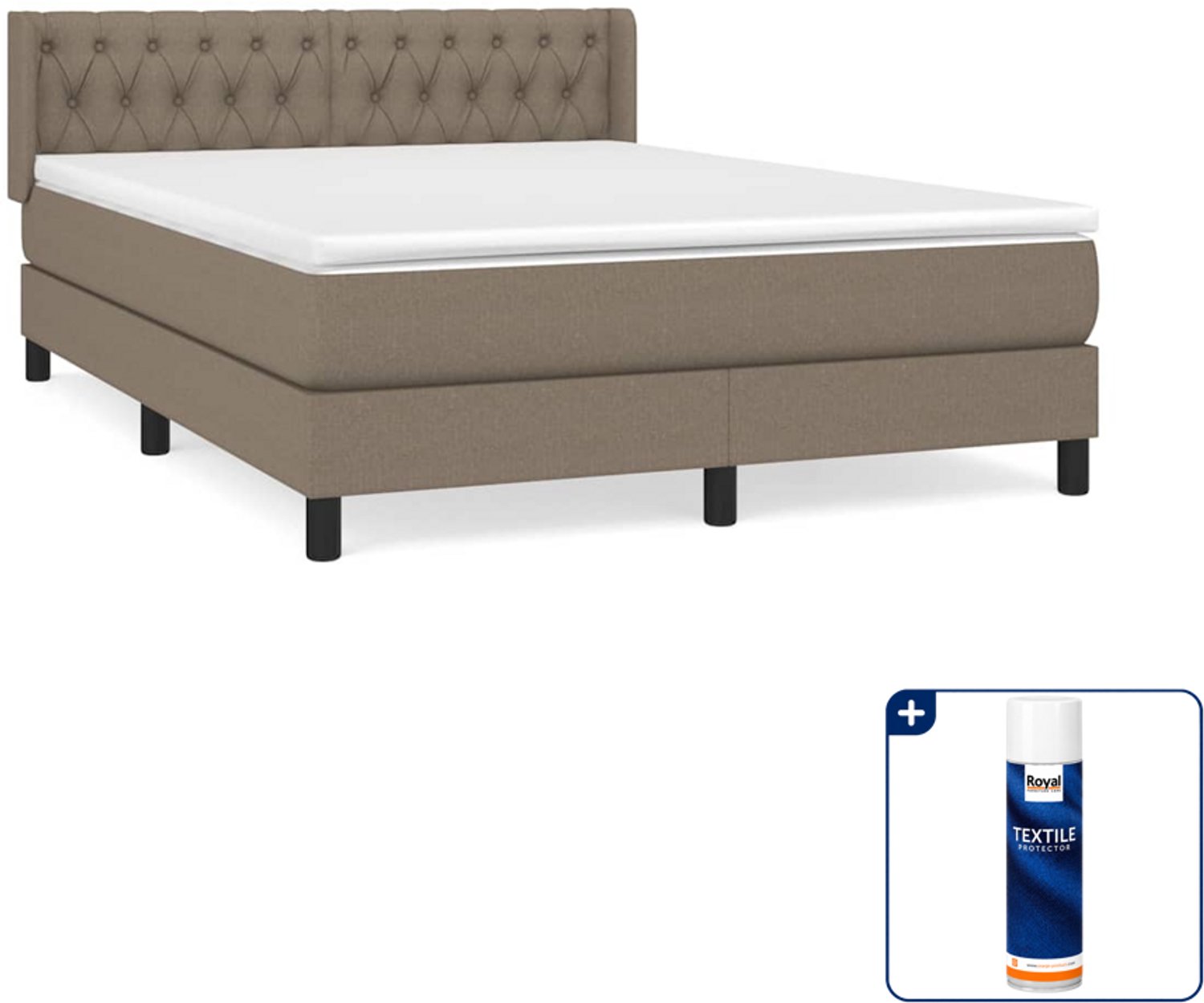 vidaXL Boxspring - Small double - 140 x 200 cm - taupe - Inclusief textielbeschermer 500 ml