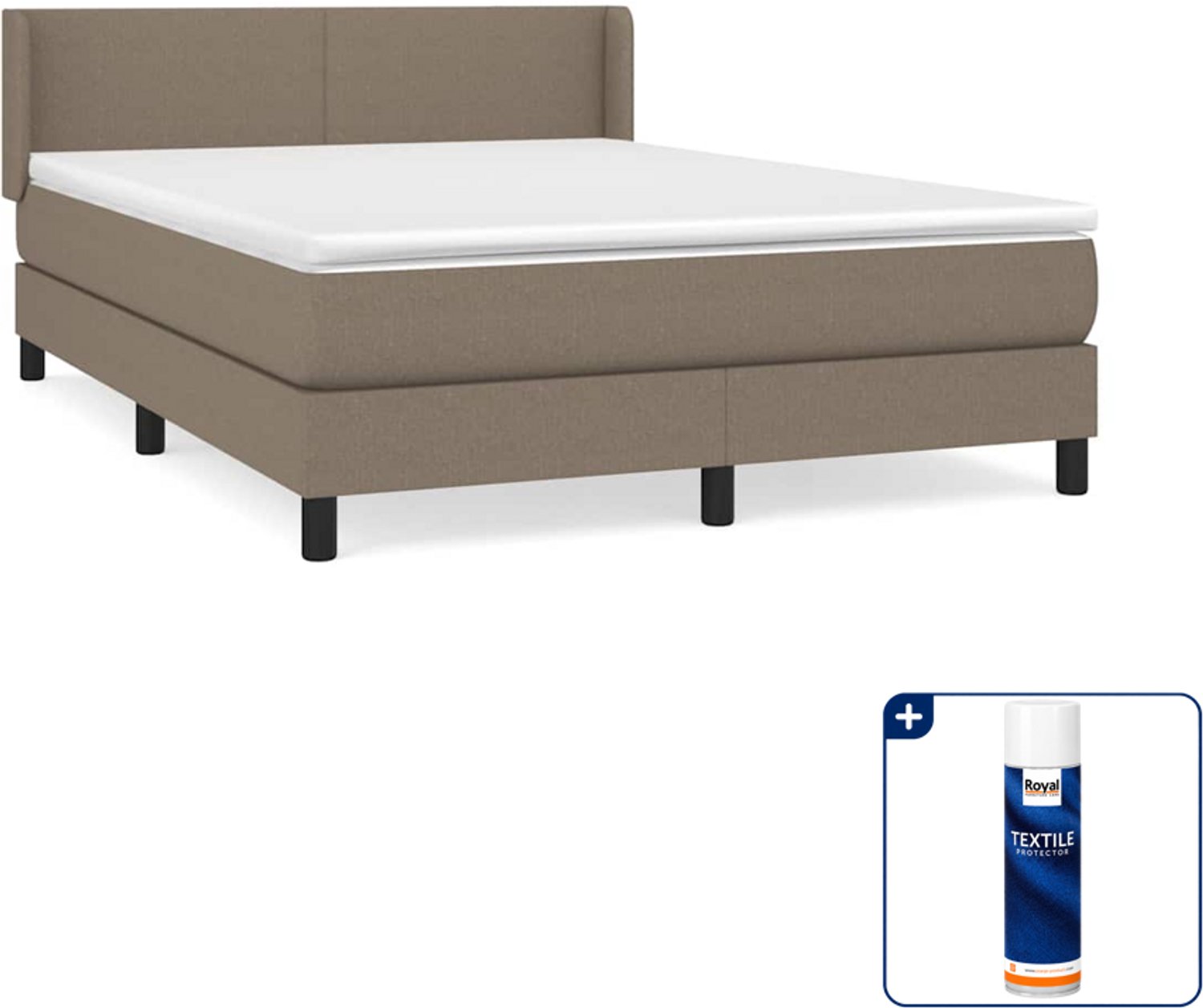 vidaXL boxspring met matras 140 x 190 cm - stof - taupe - Inclusief textielbeschermer 500 ml