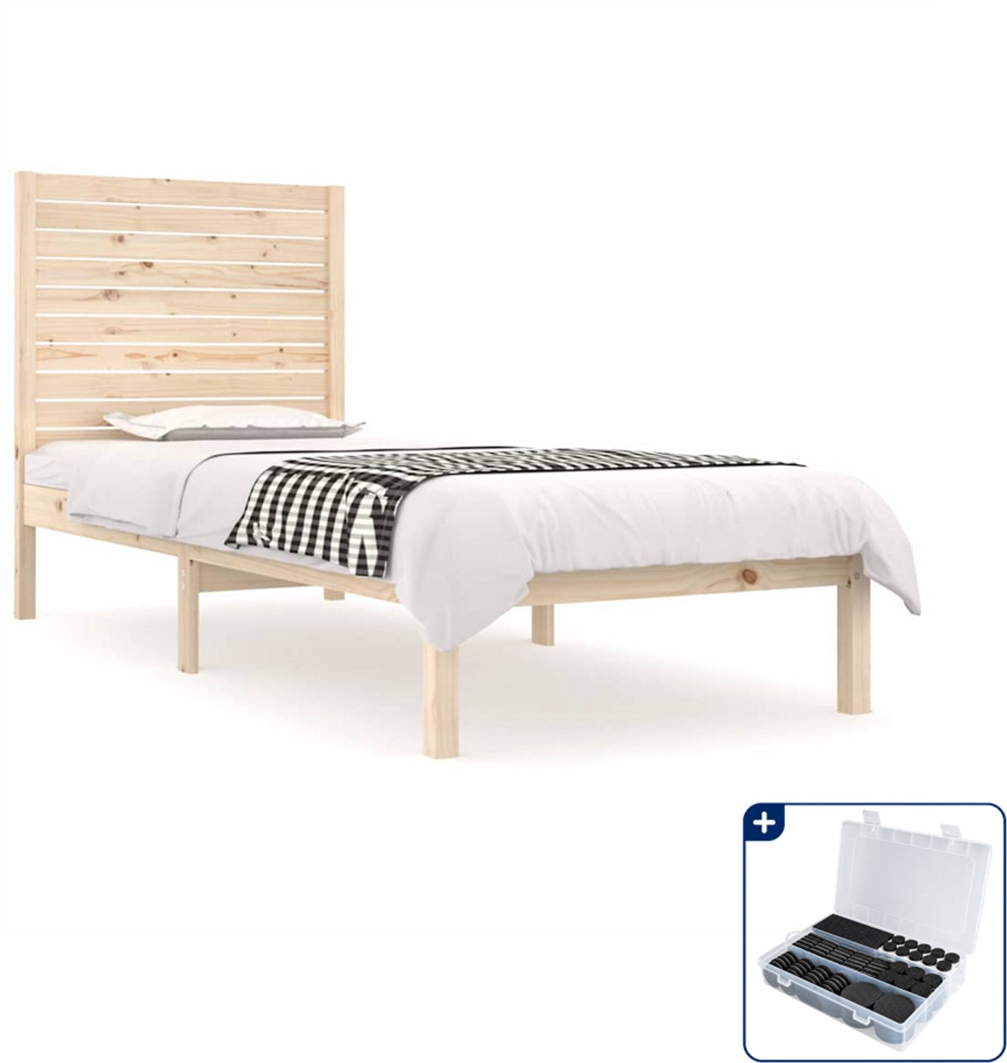 vidaXL bedframe - 90 x 190 cm - massief grenenhout - Inclusief antikrasvilt 177-delig Taupe