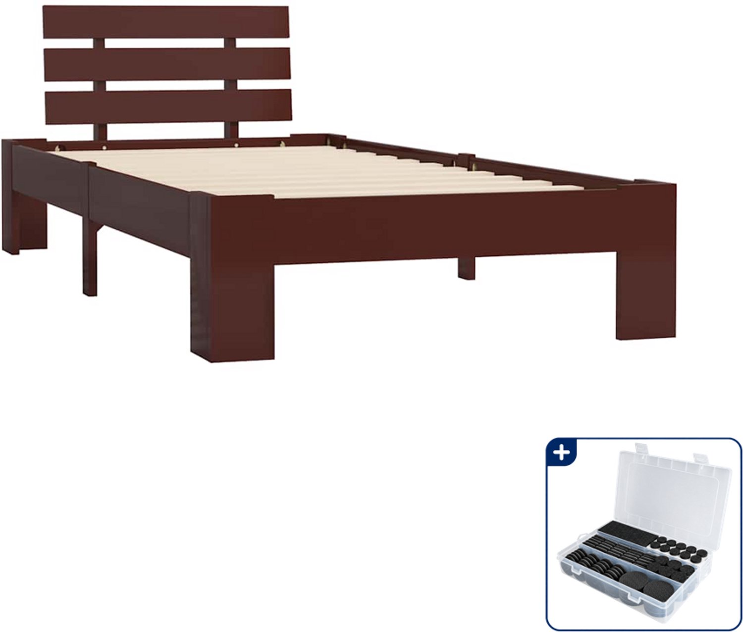 vidaXL bedframe - 100 x 200 cm - massief grenenhout - donkerbruin - Inclusief antikrasvilt 177-delig