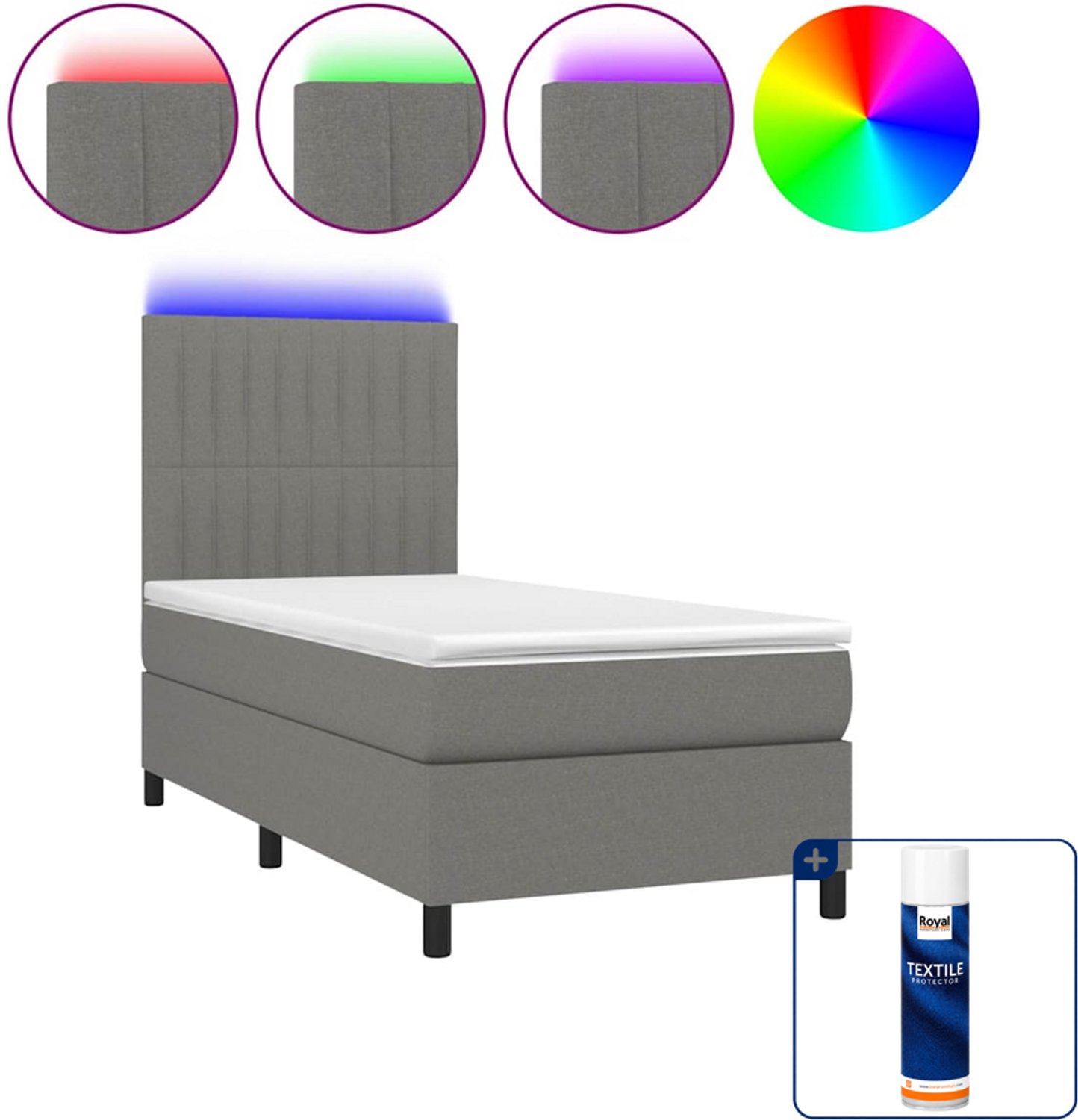 vidaXL boxspring met matras en led - 80 x 200 cm - donkergrijs - Inclusief textielbeschermer 500 ml
