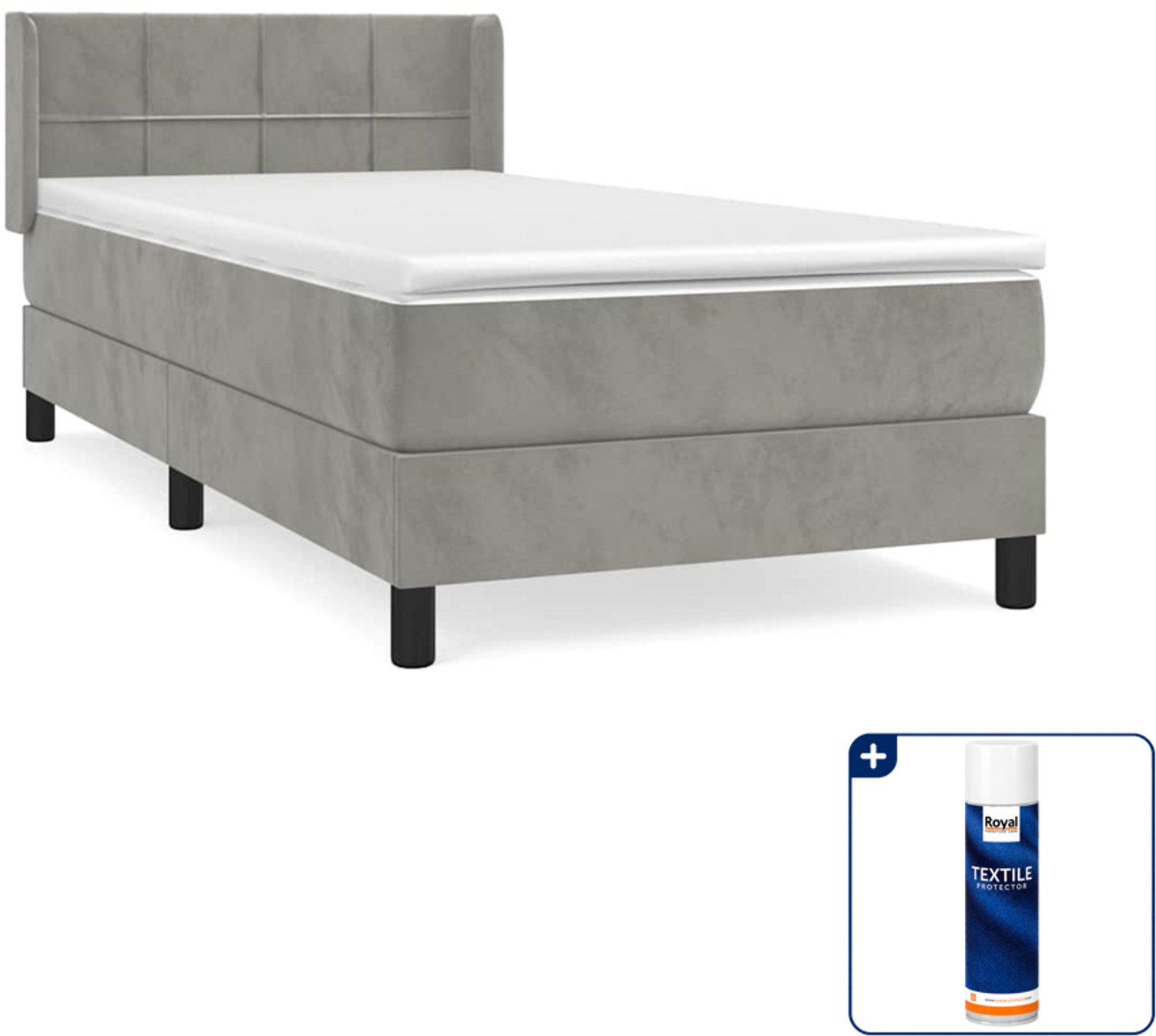 vidaXL boxspring met matras 90 x 190 cm - fluweel - lichtgrijs - Inclusief textielbeschermer 500 ml