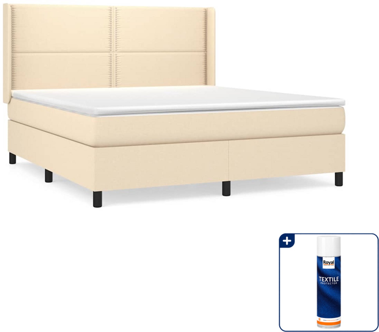 vidaXL Boxspring Kingsize - 180 x 200 cm - stof - crèmekleurig - Inclusief textielbeschermer 500 ml