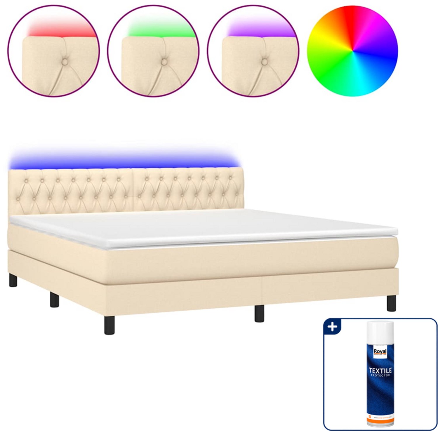 vidaXL Boxspring Kingsize - 180 x 200 cm - stof - crèmekleurig - Inclusief textielbeschermer 500 ml