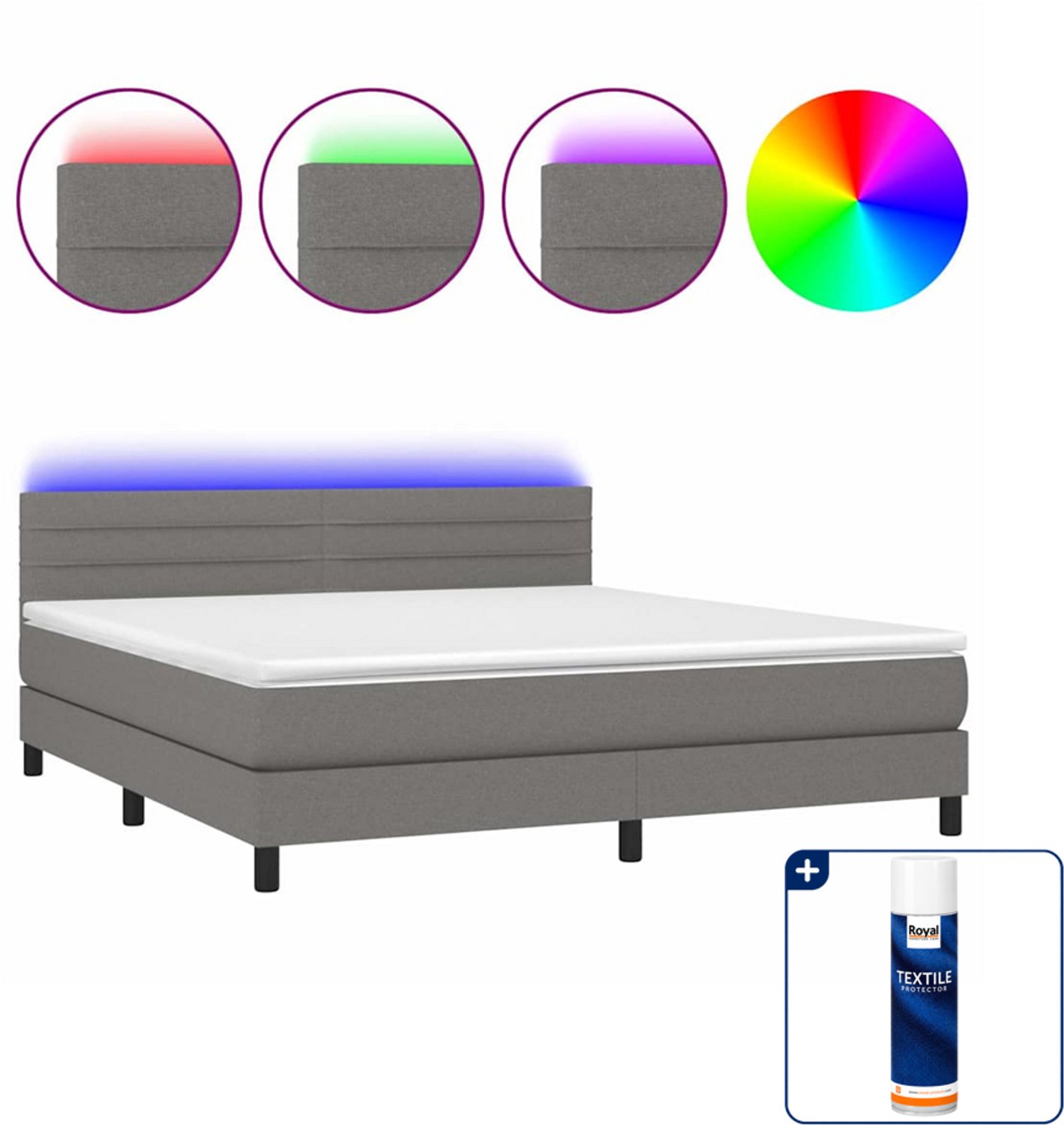 vidaXL Boxspring Kingsize - 180 x 200 cm - donkergrijs - Inclusief textielbeschermer 500 ml