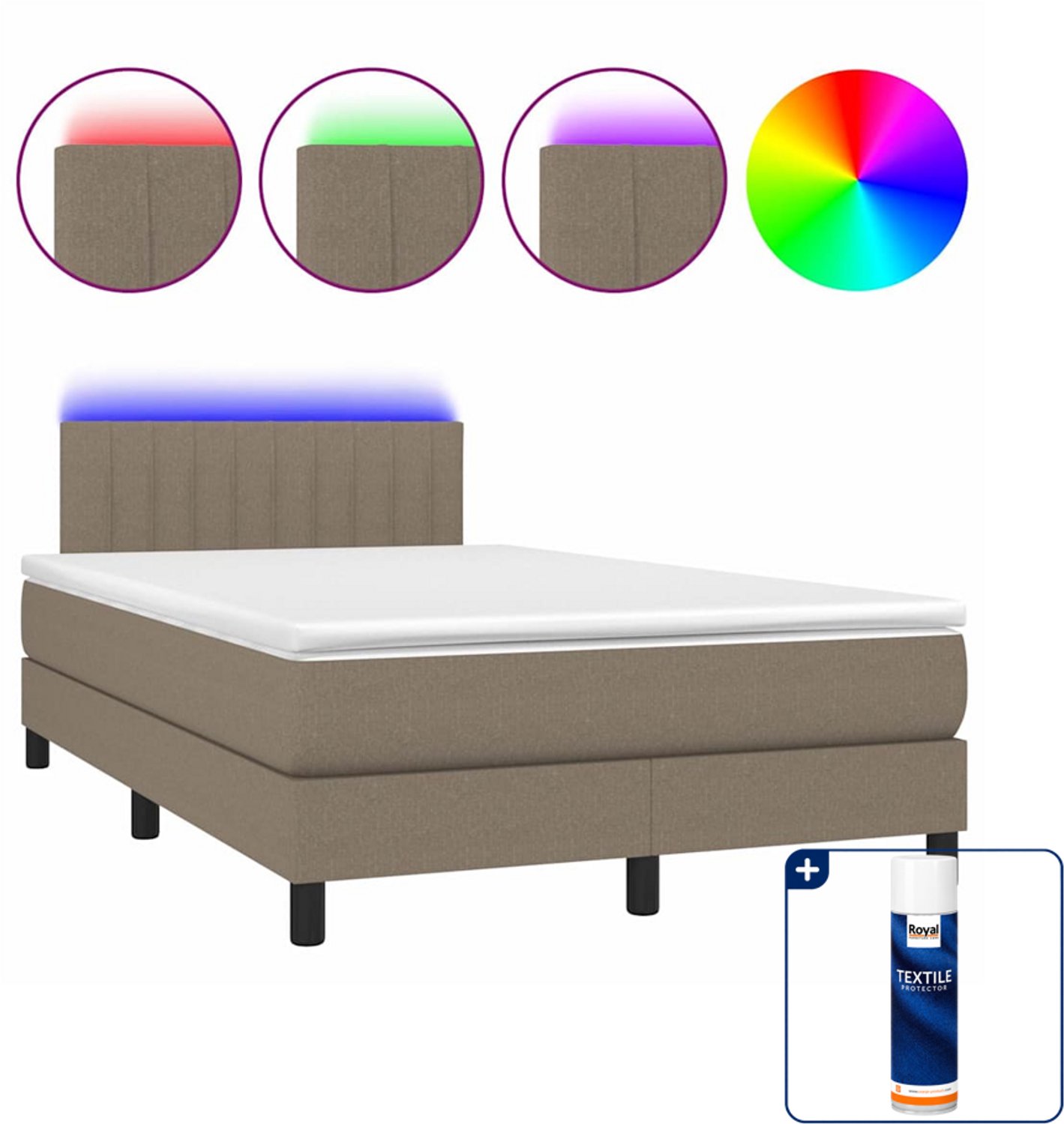 vidaXL boxspring met matras en led - 120 x 200 cm - taupe - Inclusief textielbeschermer 500 ml