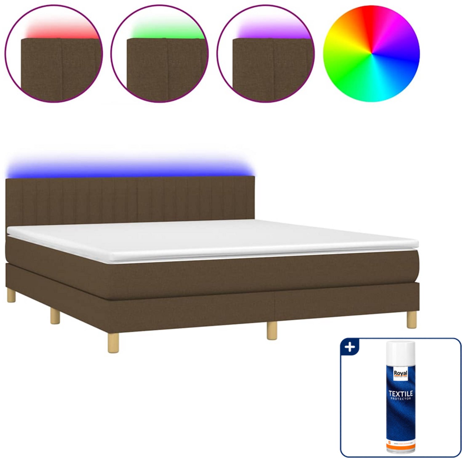 vidaXL boxspring met matras en LED - queensize - donkerbruin - Inclusief textielbeschermer 500 ml