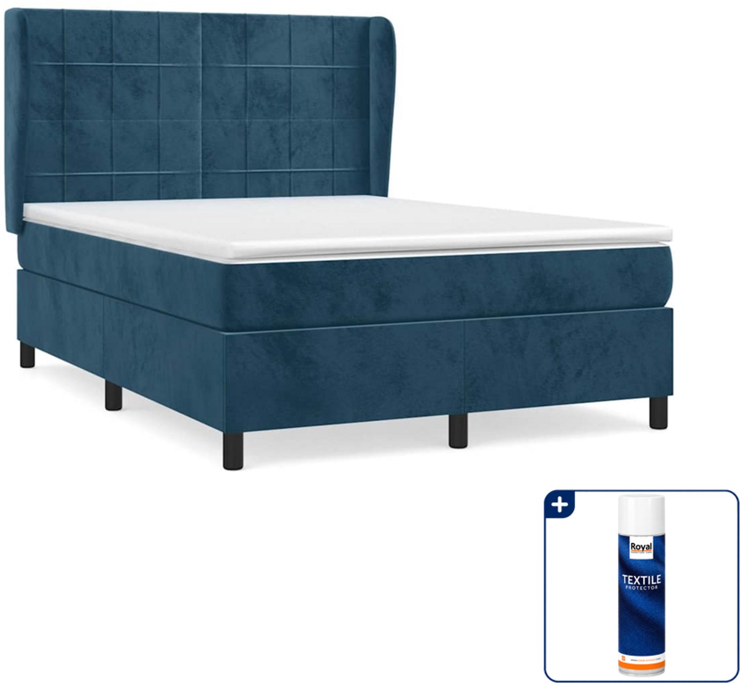 vidaXL boxspring met matras - small double - 140 x 200 cm - donkerblauw - Inclusief textielbeschermer 500 ml