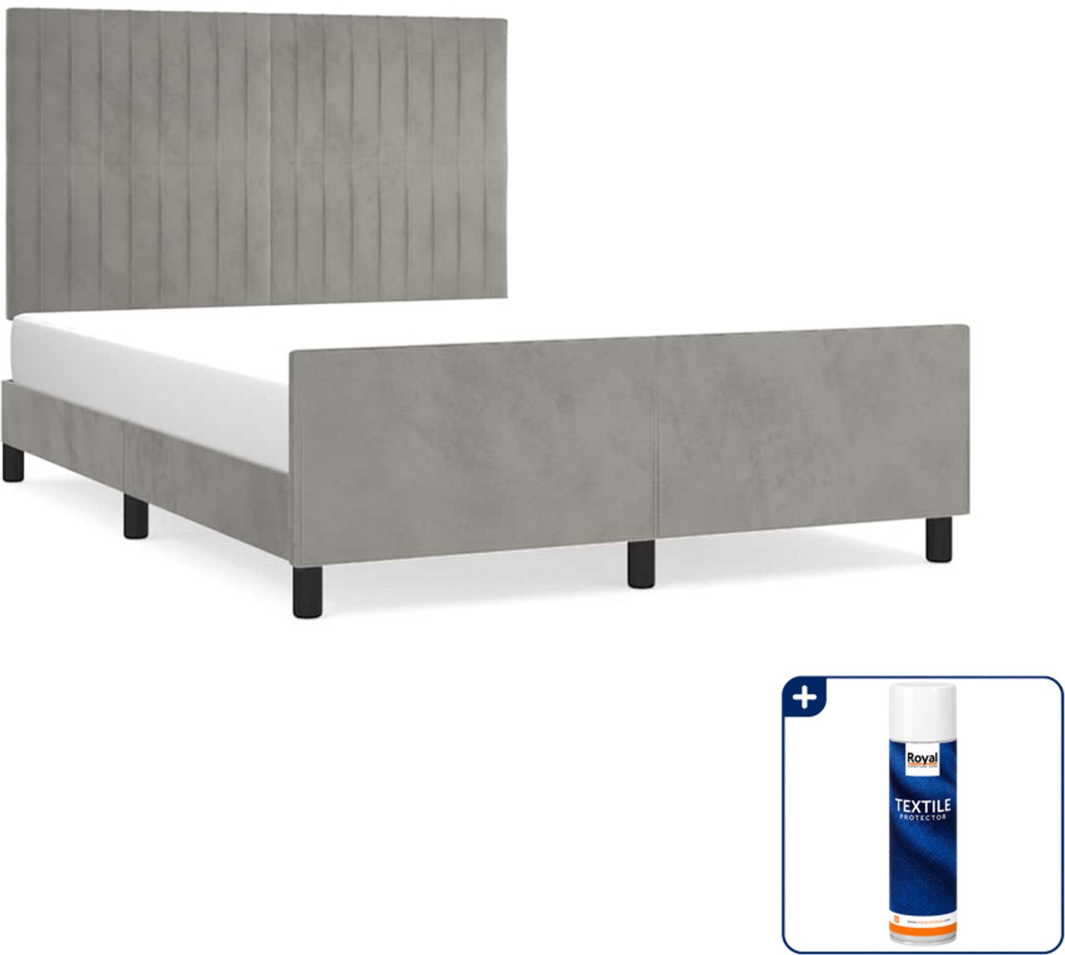 vidaXL bedframe - 140 x 190 cm - fluweel - lichtgrijs - Inclusief textielbeschermer 500 ml