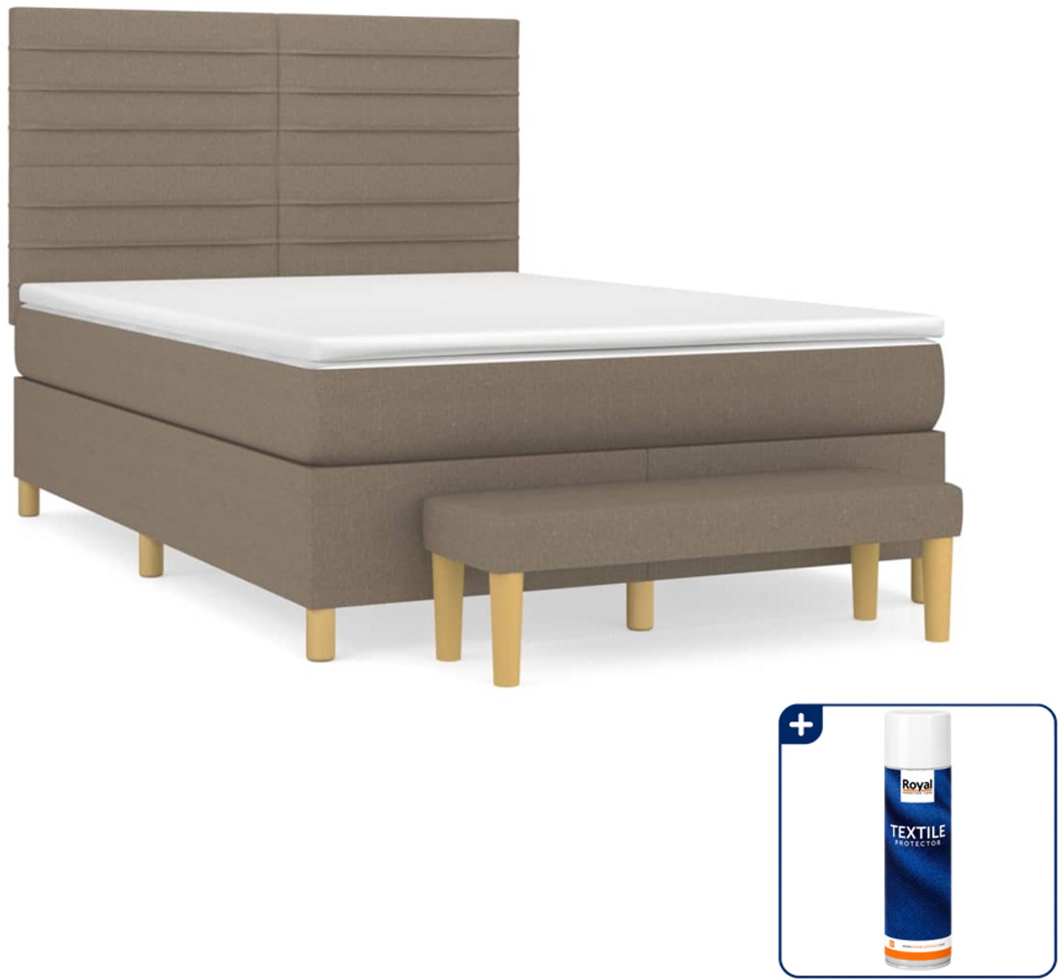 vidaXL Boxspring Small double - 140 x 200 cm - taupe - Inclusief textielbeschermer 500 ml