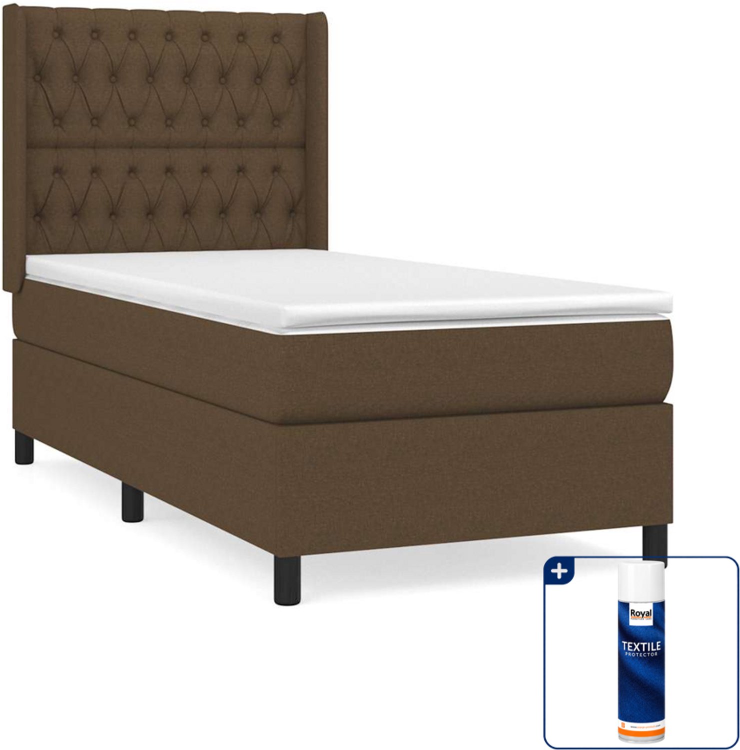 vidaXL boxspring met matras 90 x 190 cm - donkerbruin - Inclusief textielbeschermer 500 ml