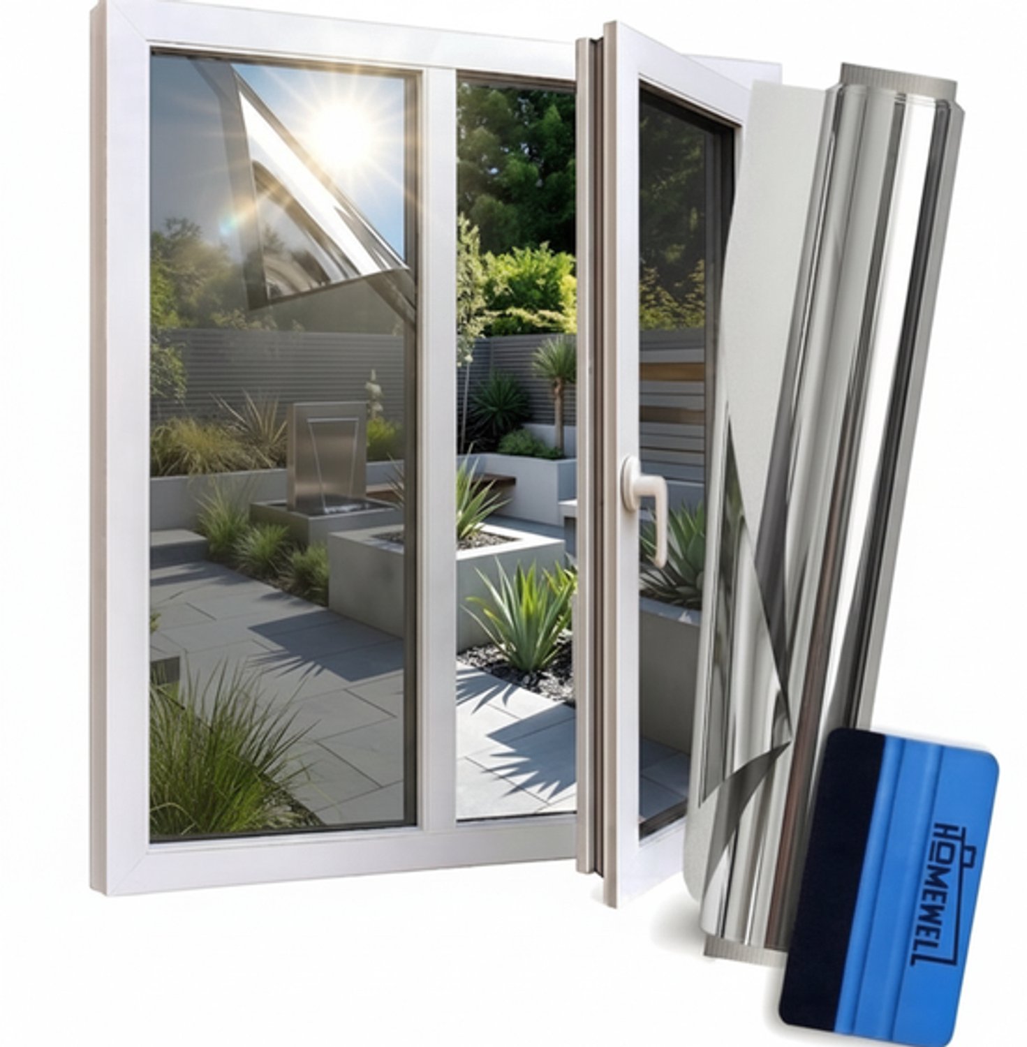 Homewell Zonwerende Raamfolie - 60x200cm - Isolerend - Statisch & Herbruikbaar - Tegen Hitte & Inkijk - HR+ Geschikt – 25% Spiegeleffect Zilver Zilver 25%