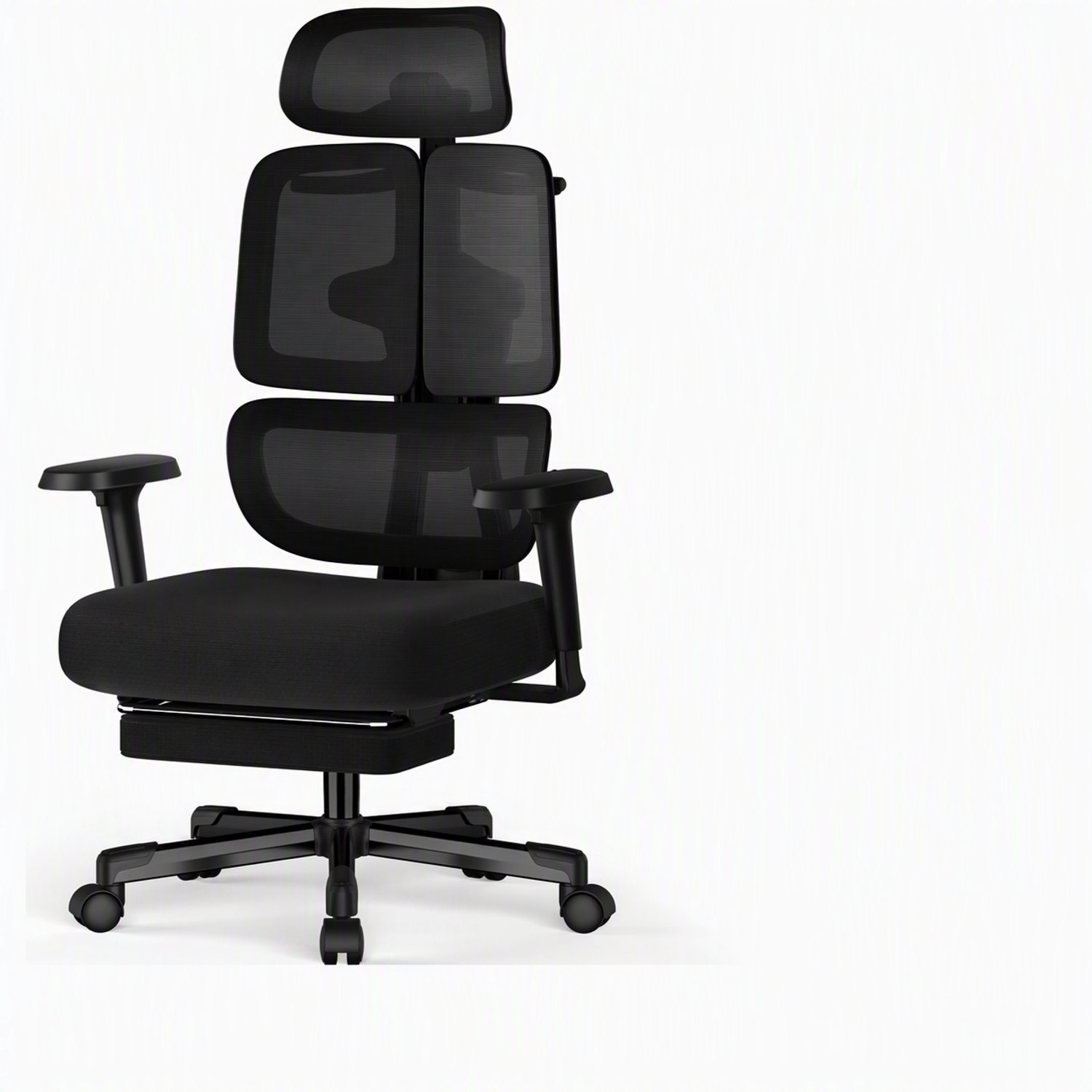 Hiaonyx bureaustoel met voetensteun–Ergonomische bureaustoel voor Volwassenen–6D Armleuningen–3D Hoofdsteun–Drievoudige Rug-en Lendensteun–Verstelbare Rugleuning tot 160°-Zwart