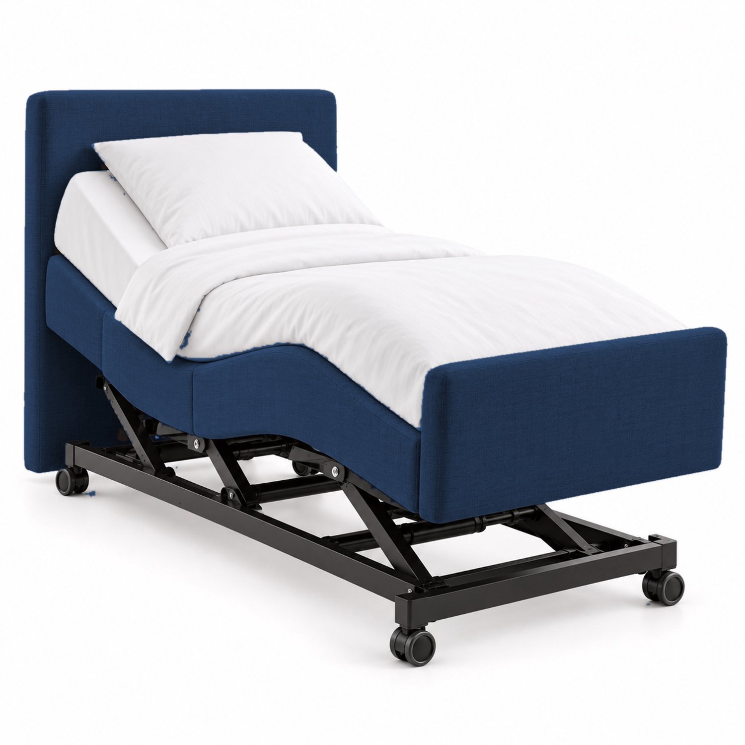 BoxspringFD Salland Hoog Laag Bed / Boxpsring 1 Persoons Verzorgingsbed Seniorenbed Elektrisch Verstelbaar, 80x200 cm, kleur donkerblauw Antraciet