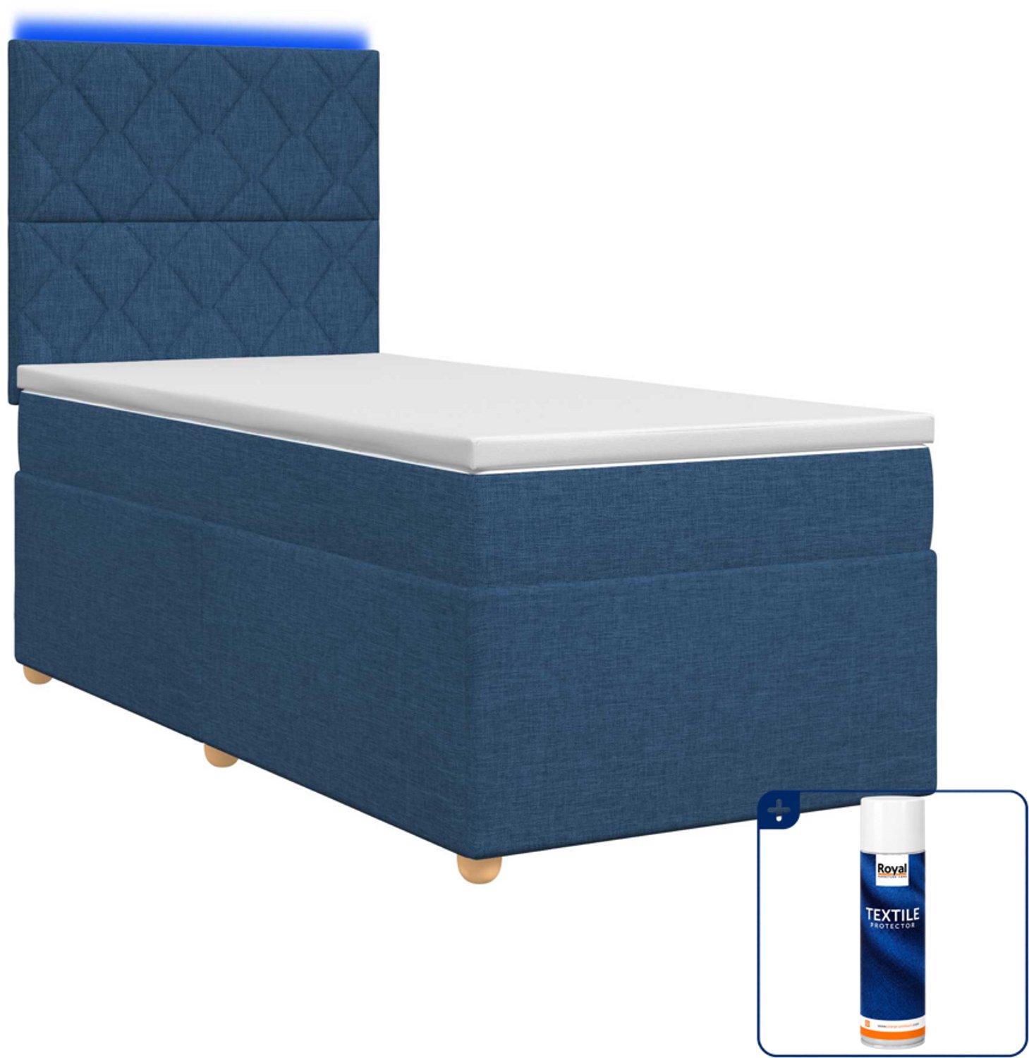 vidaXL boxspringbed met matras - 80 x 200 cm - blauw - Inclusief textielbeschermer 500 ml