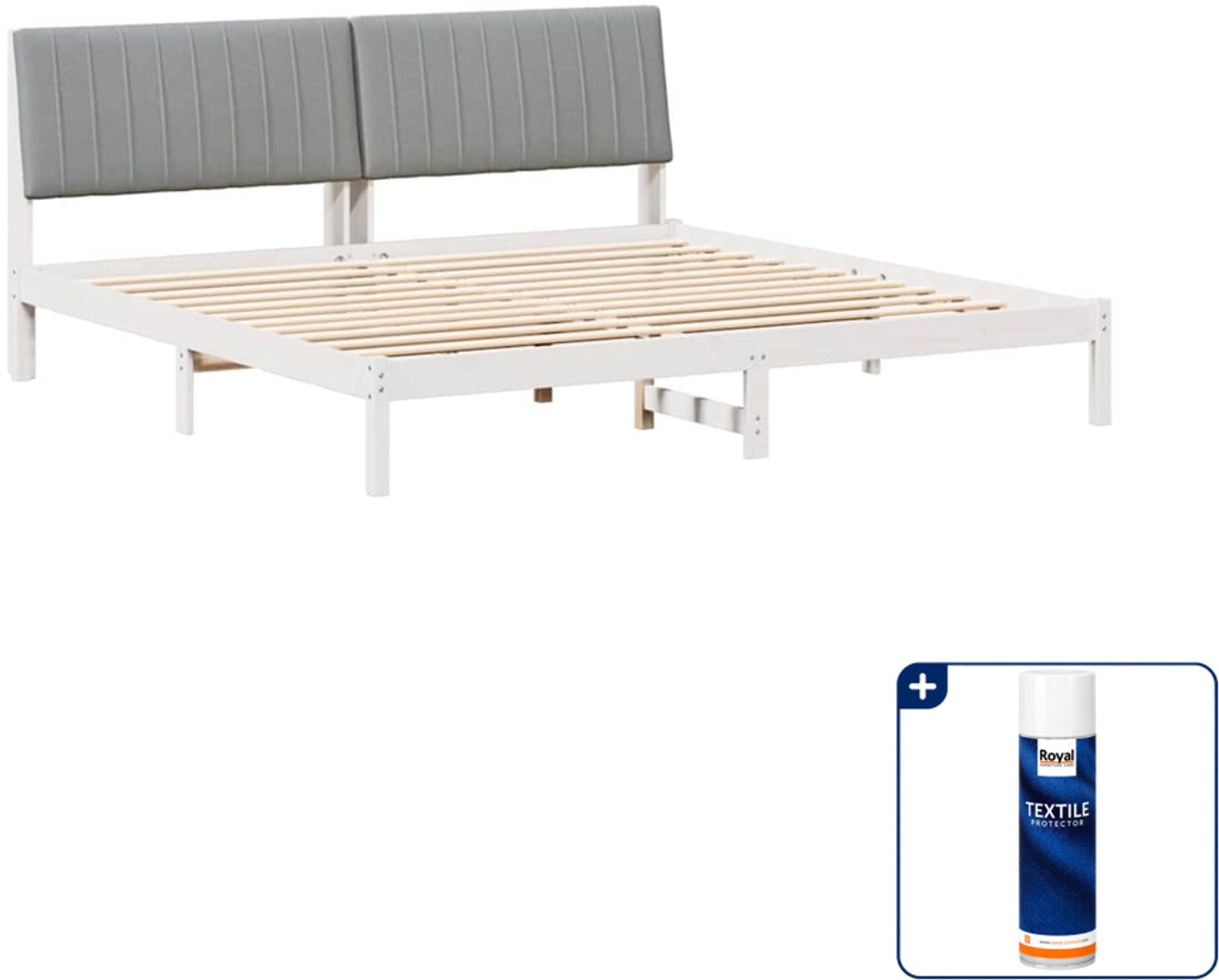 vidaXL Bedframe met hoofdeinde - 200 x 200 cm - massief grenenhout - wit - Inclusief textielbeschermer 500 ml
