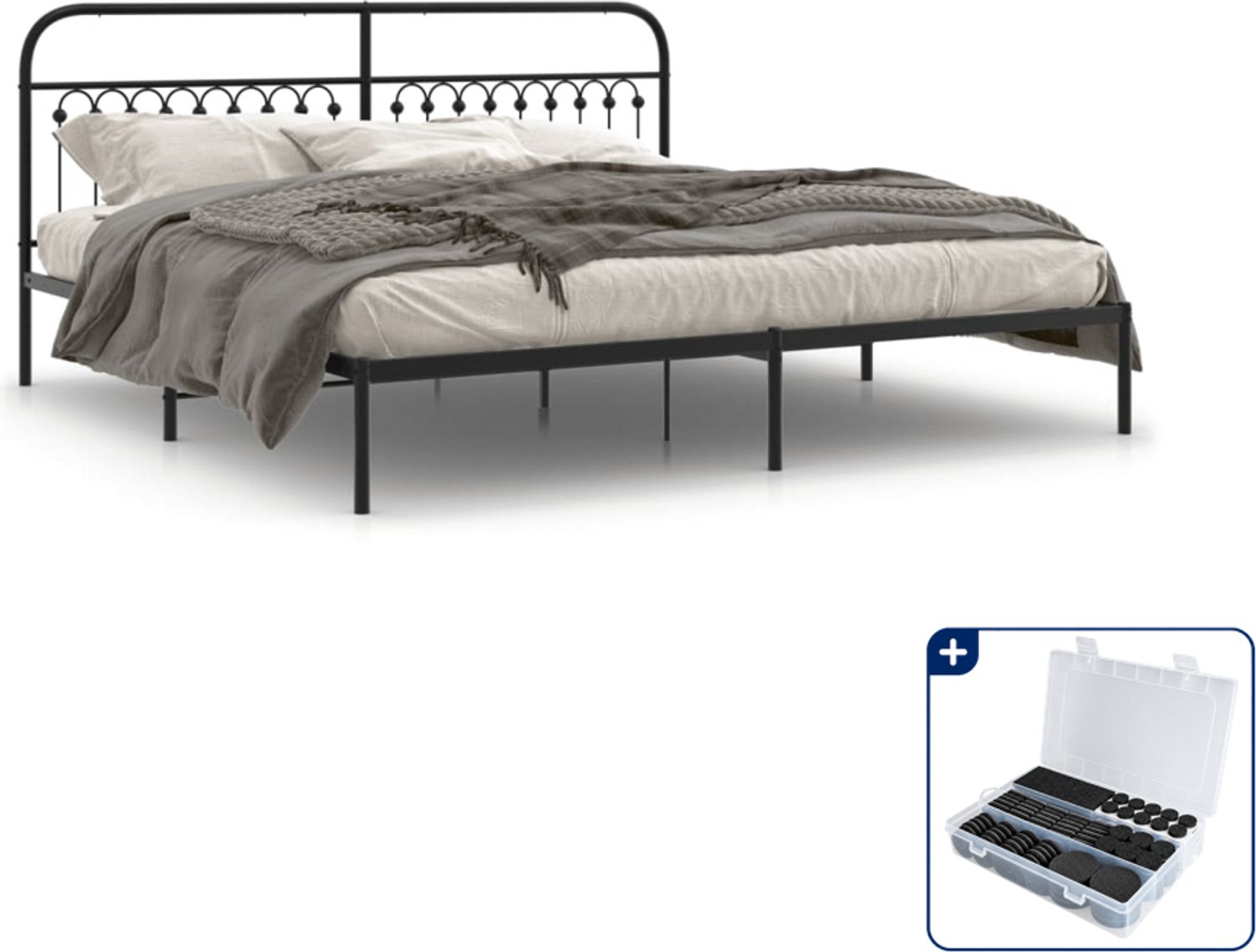 vidaXL bedframe - 193 x 203 cm - staal - zwart - Inclusief antikrasvilt 177-delig