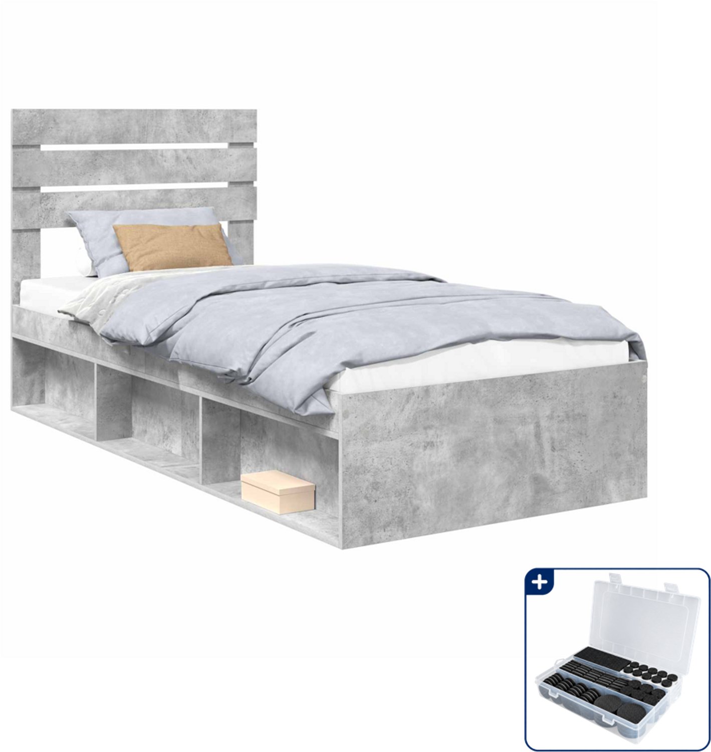 vidaXL bedframe - 75 x 190 cm - massief grenenhout - concerte grijs - Inclusief antikrasvilt 177-delig Bruin