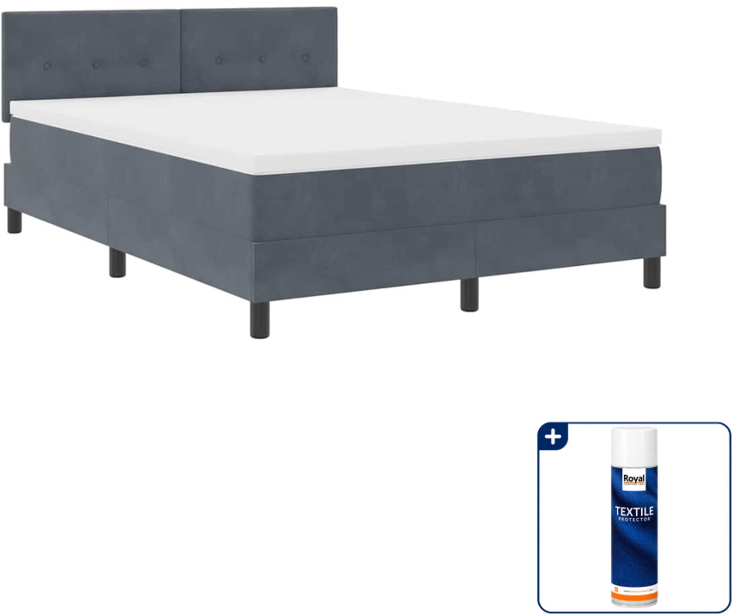 vidaXL LED boxspring Small double - 140 x 200 cm - donkergrijs - Inclusief textielbeschermer 500 ml