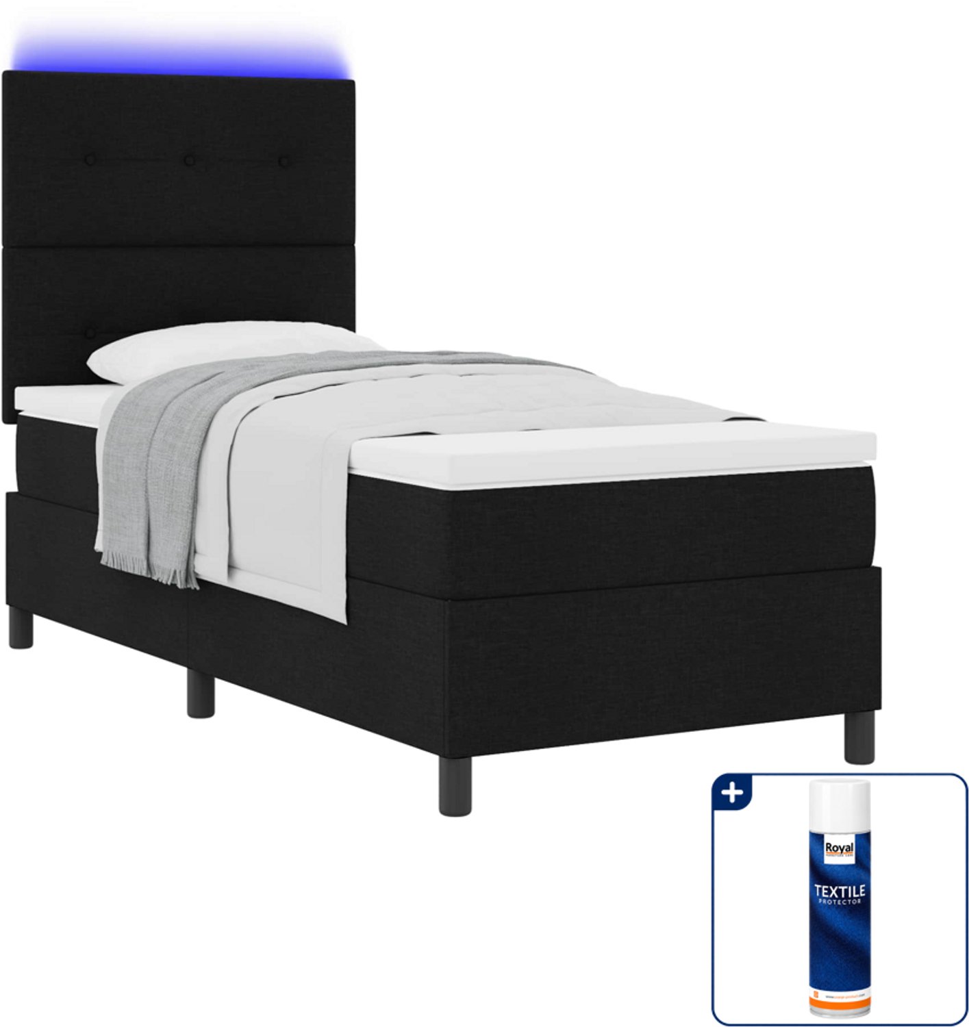 vidaXL Boxspring met led - 90 x 190 cm - stof - zwart - Inclusief textielbeschermer 500 ml